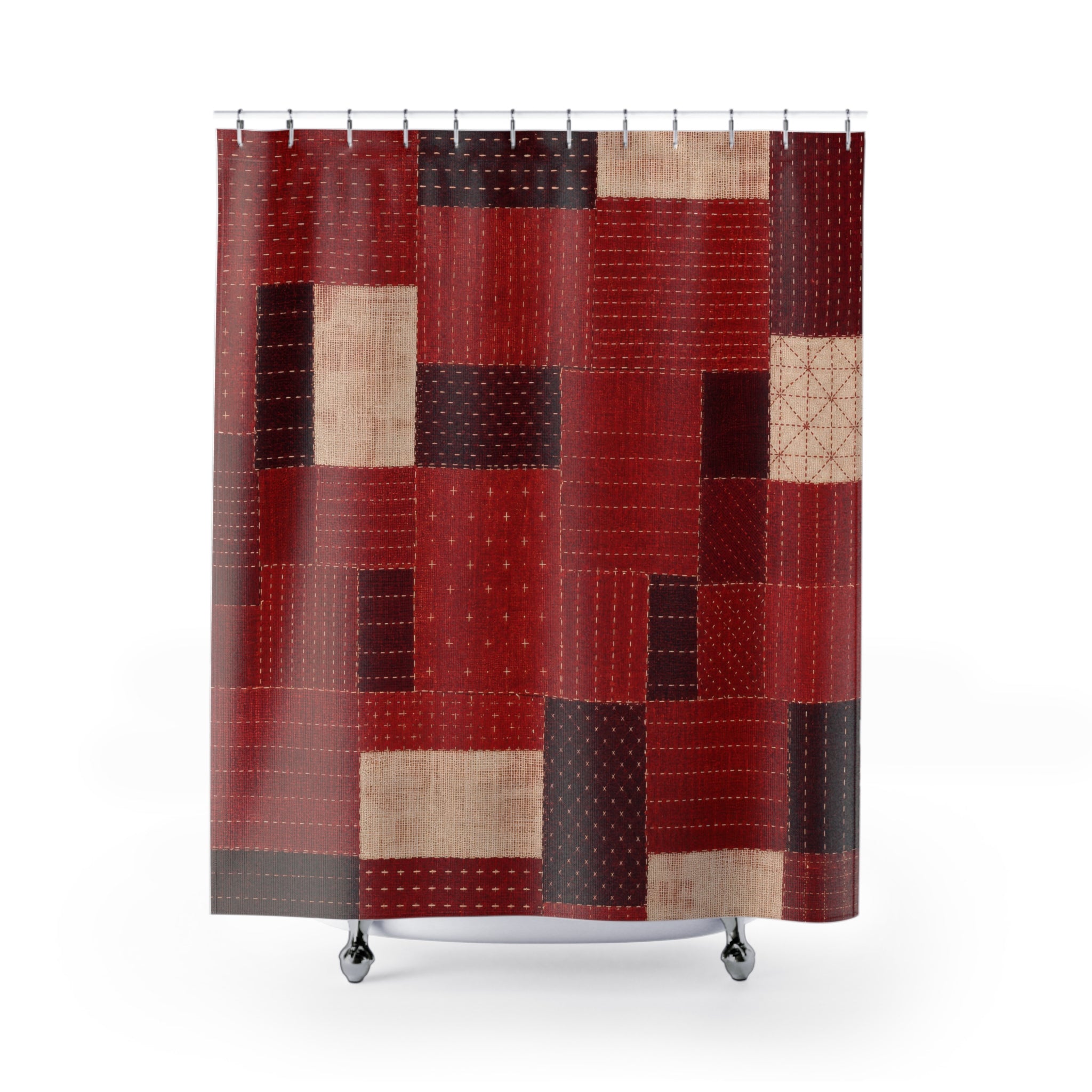 Patchwork Geometric Red Shower Curtain