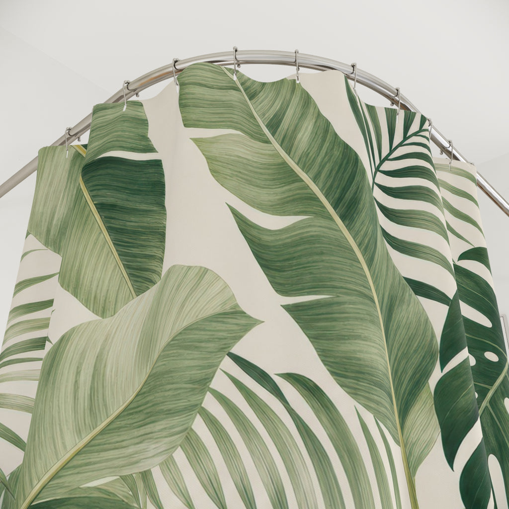 Green Tropical Leaf Shower Curtain