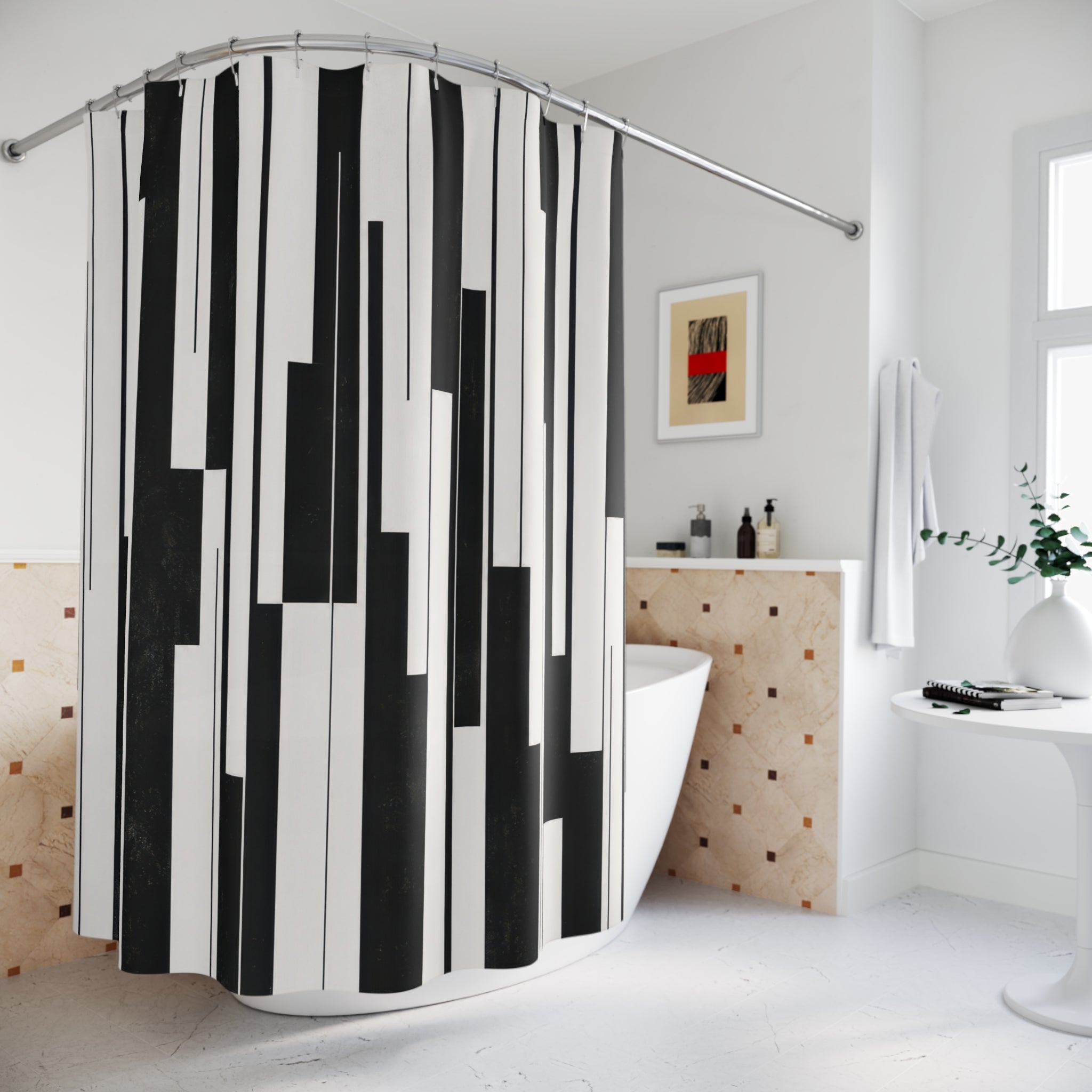 Black White Striped Shower Curtain