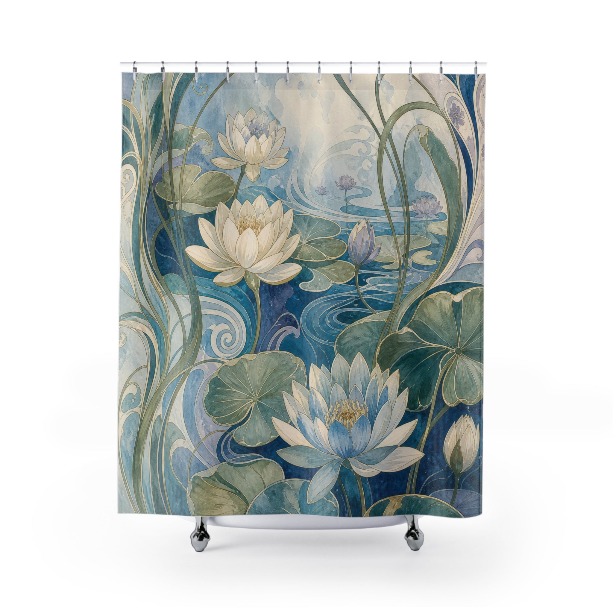 Blue Green Lily Pond Shower Curtain