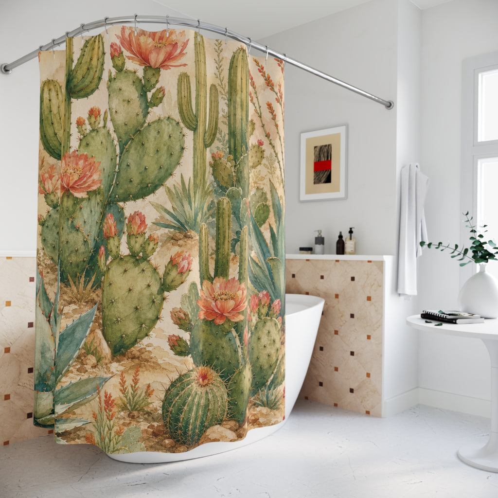 Cactus Shower Curtain: Desert Botanical Pattern