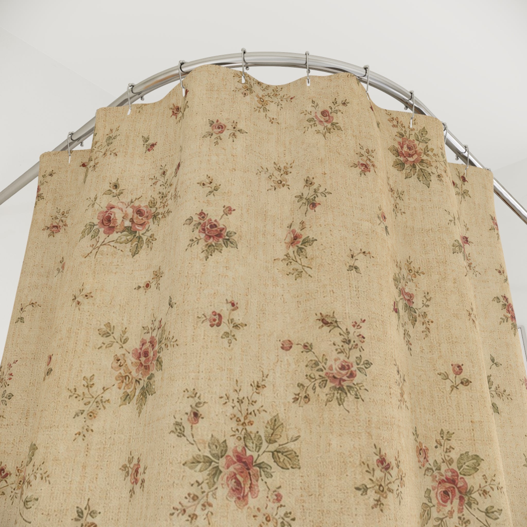 Beige Farmhouse Vintage Floral Shower Curtain