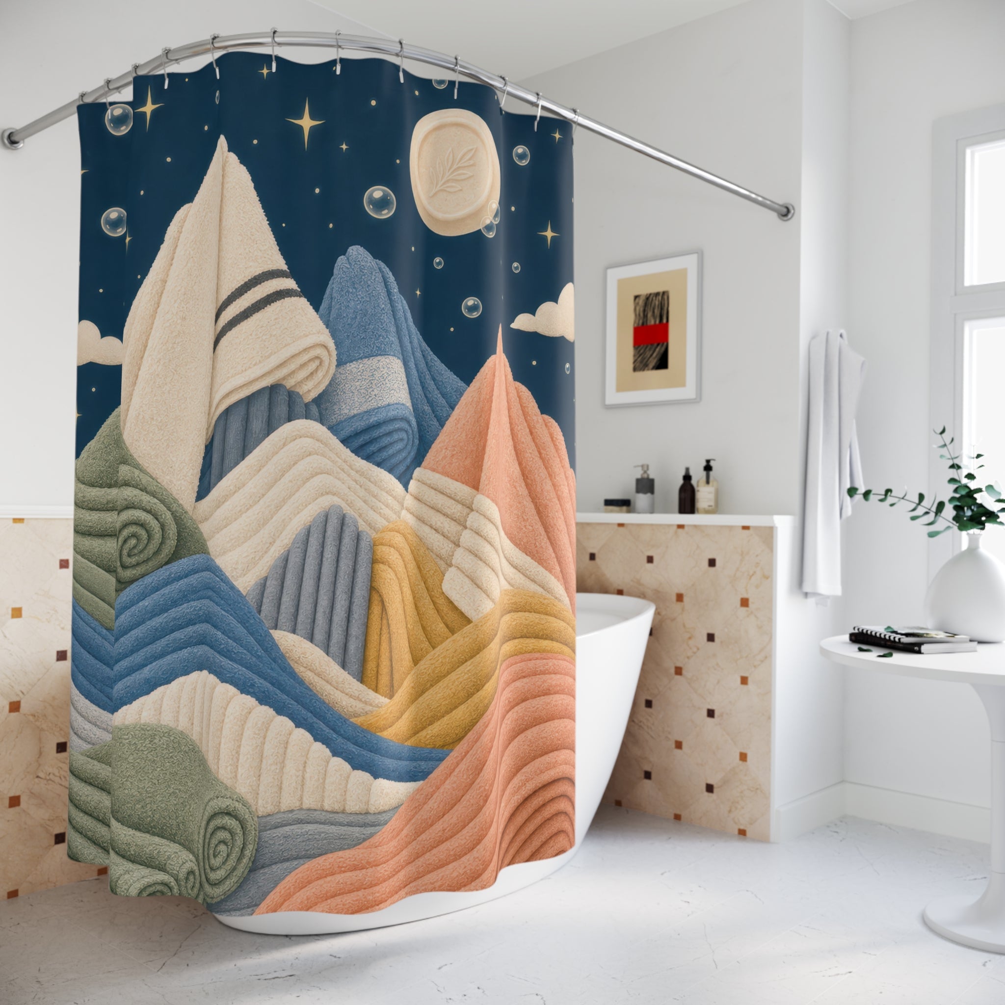 Folded Towel Landscape Shower Curtain