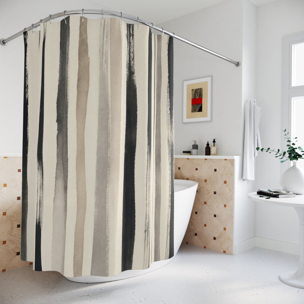 Charcoal Taupe Brush Stripe Shower Curtain