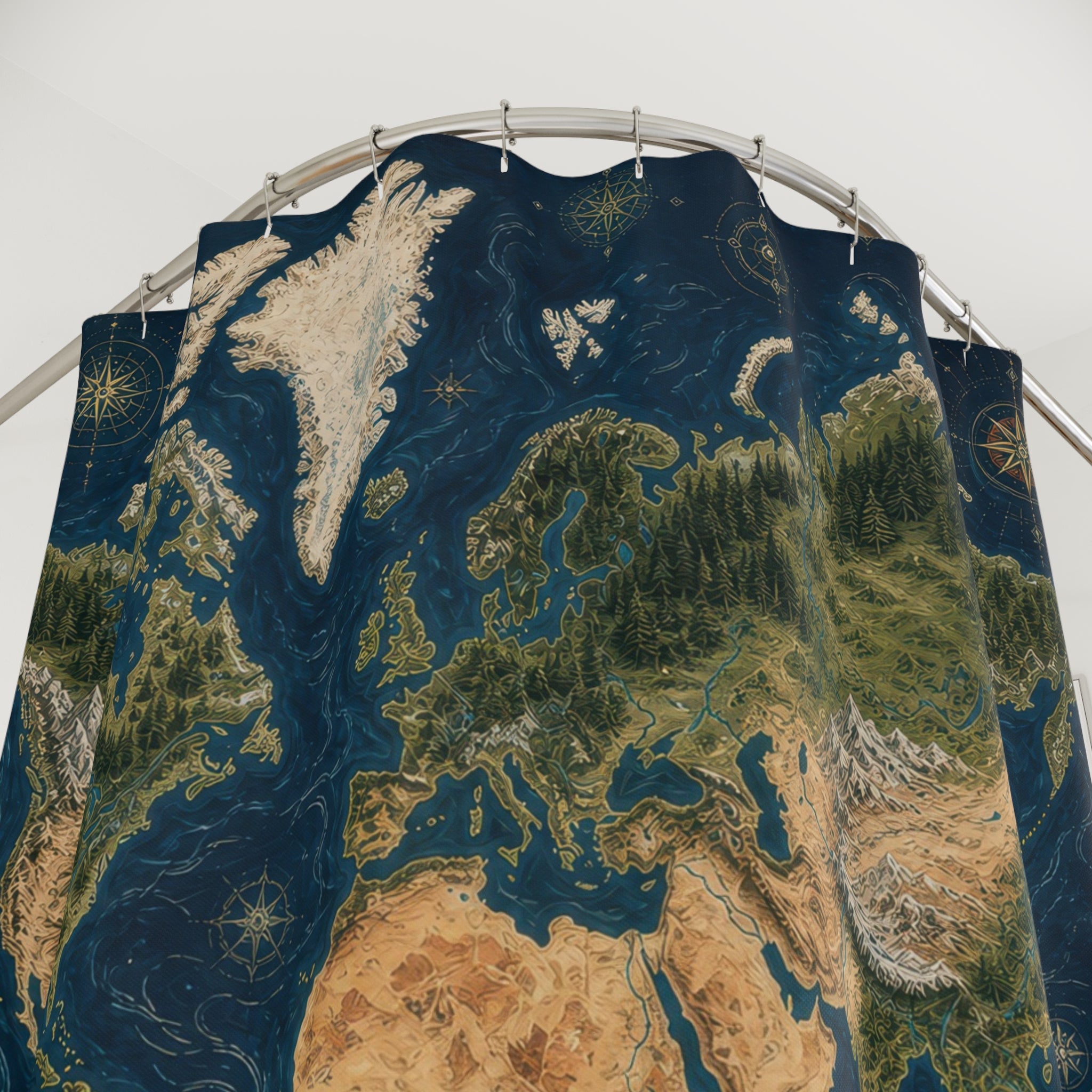 World Map Shower Curtain, Illustrated Botanical Atlas