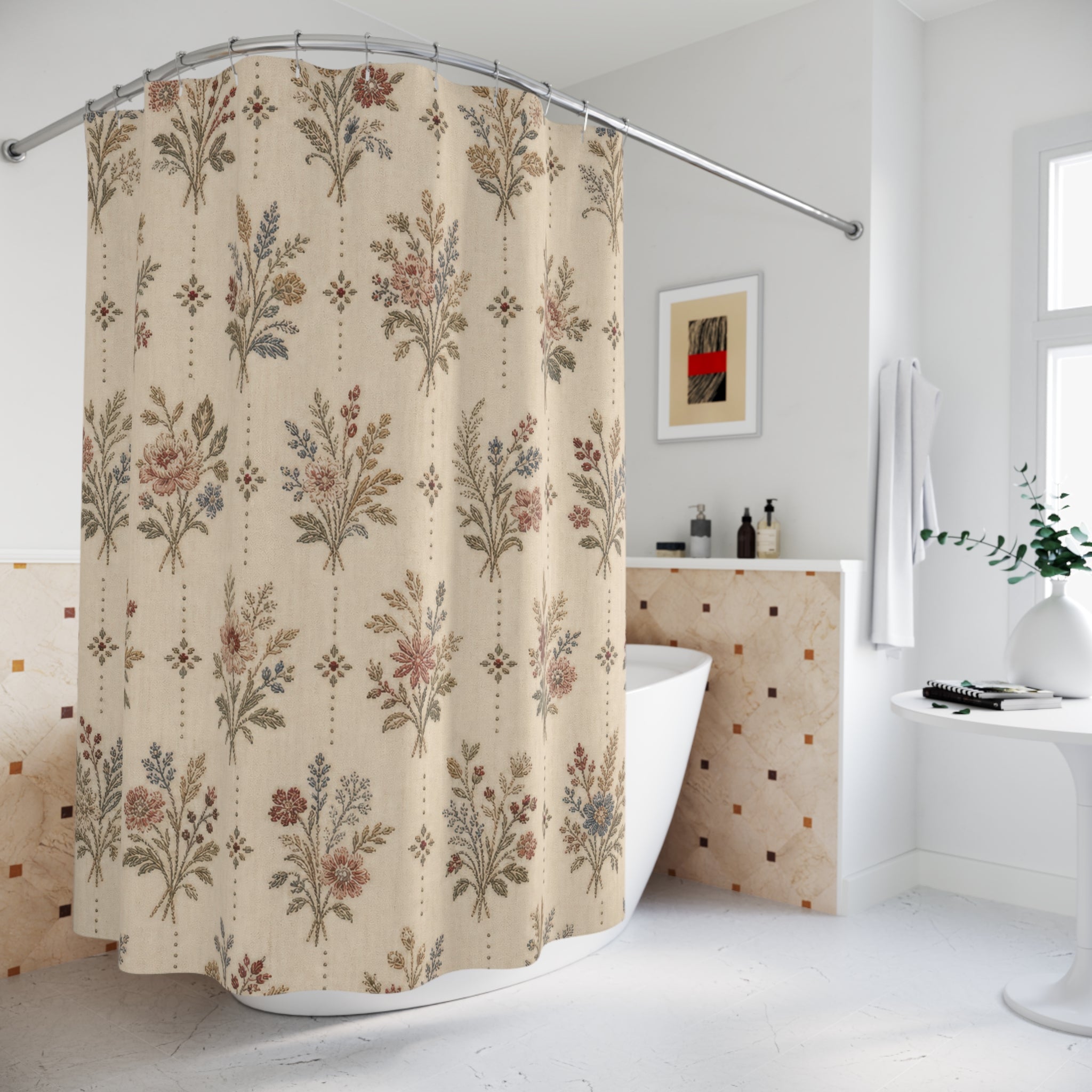 Vintage Botanical Sprig Farmhouse Floral Shower Curtain