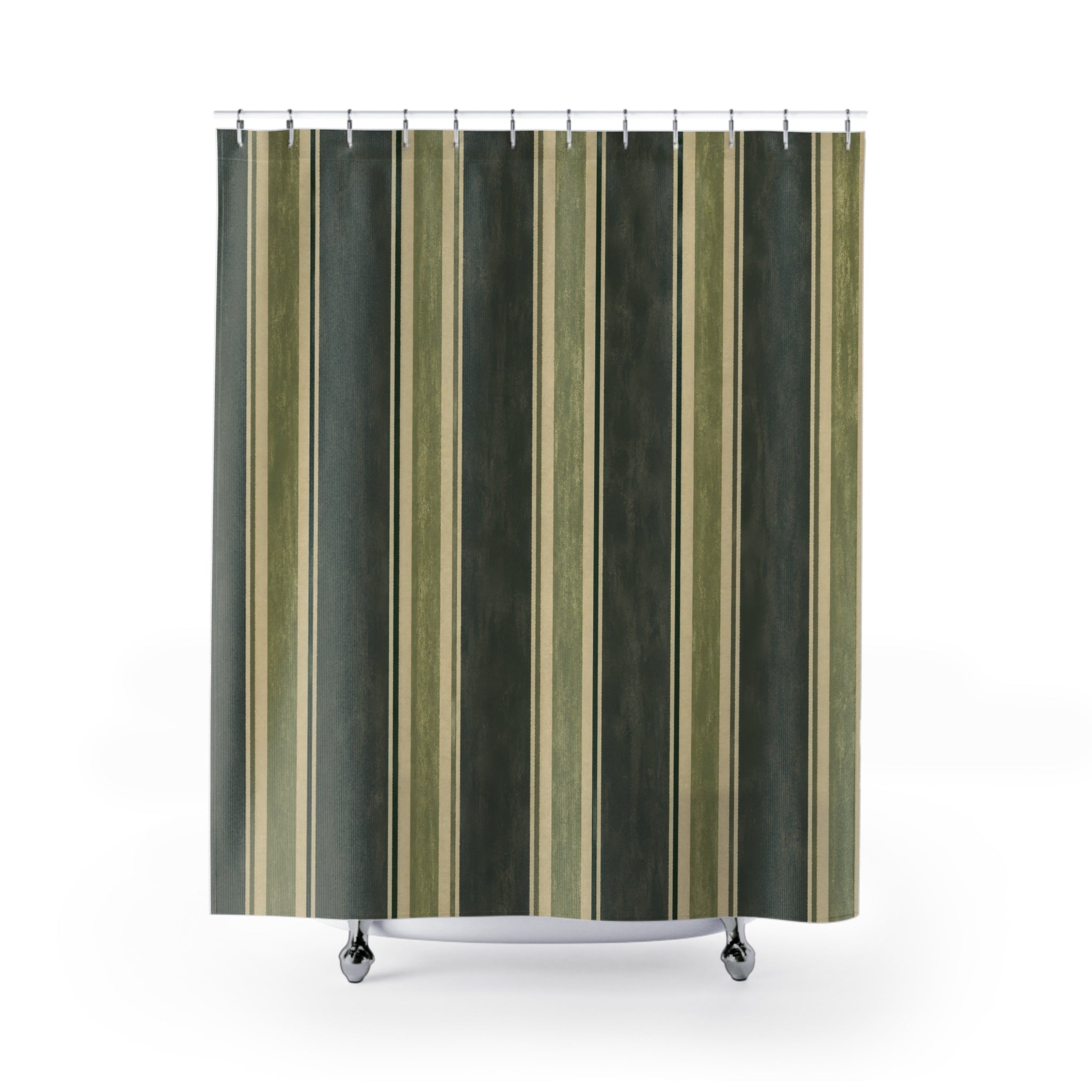Dark Olive Green Charcoal Stripe Shower Curtain