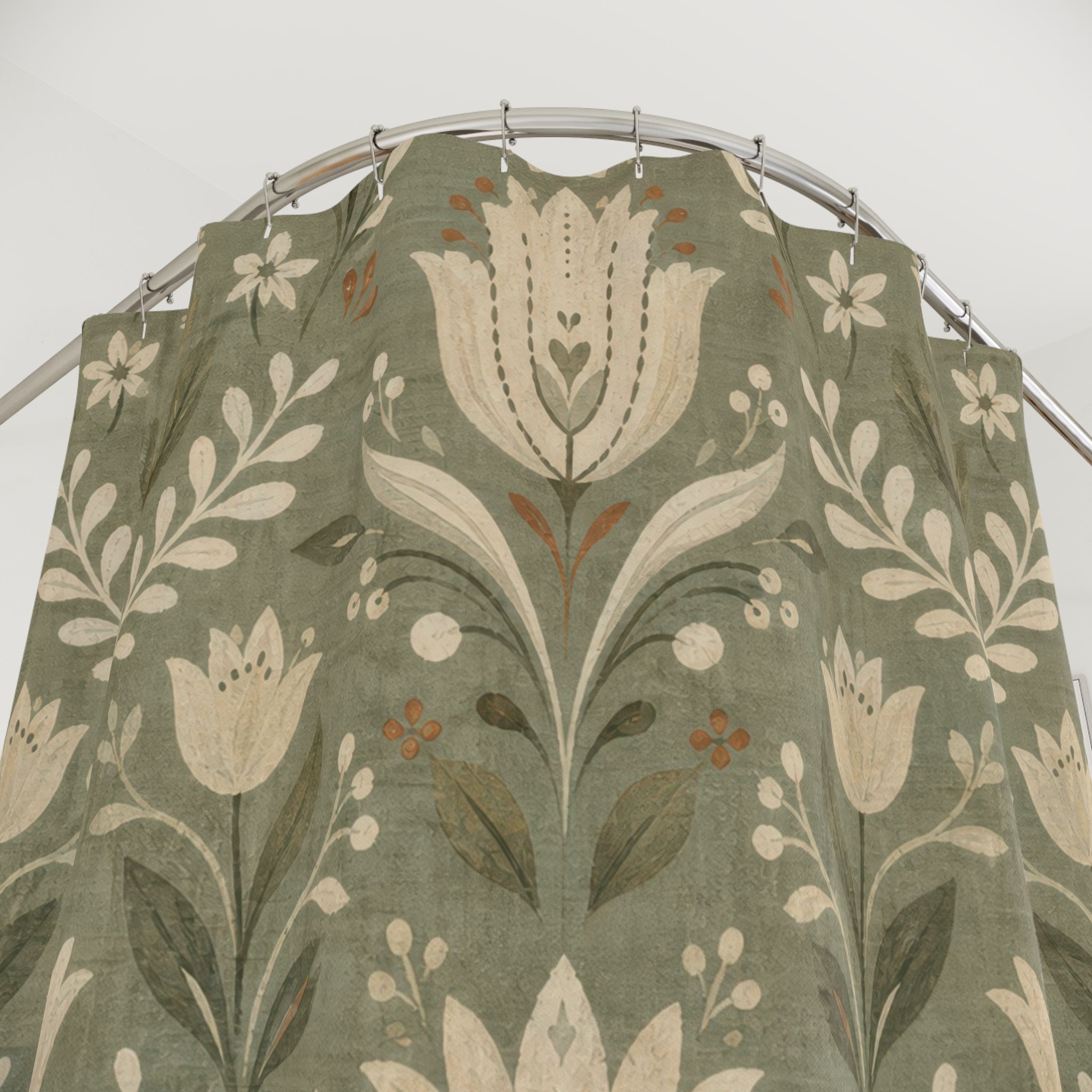 Sage Green Folk Floral Shower Curtain