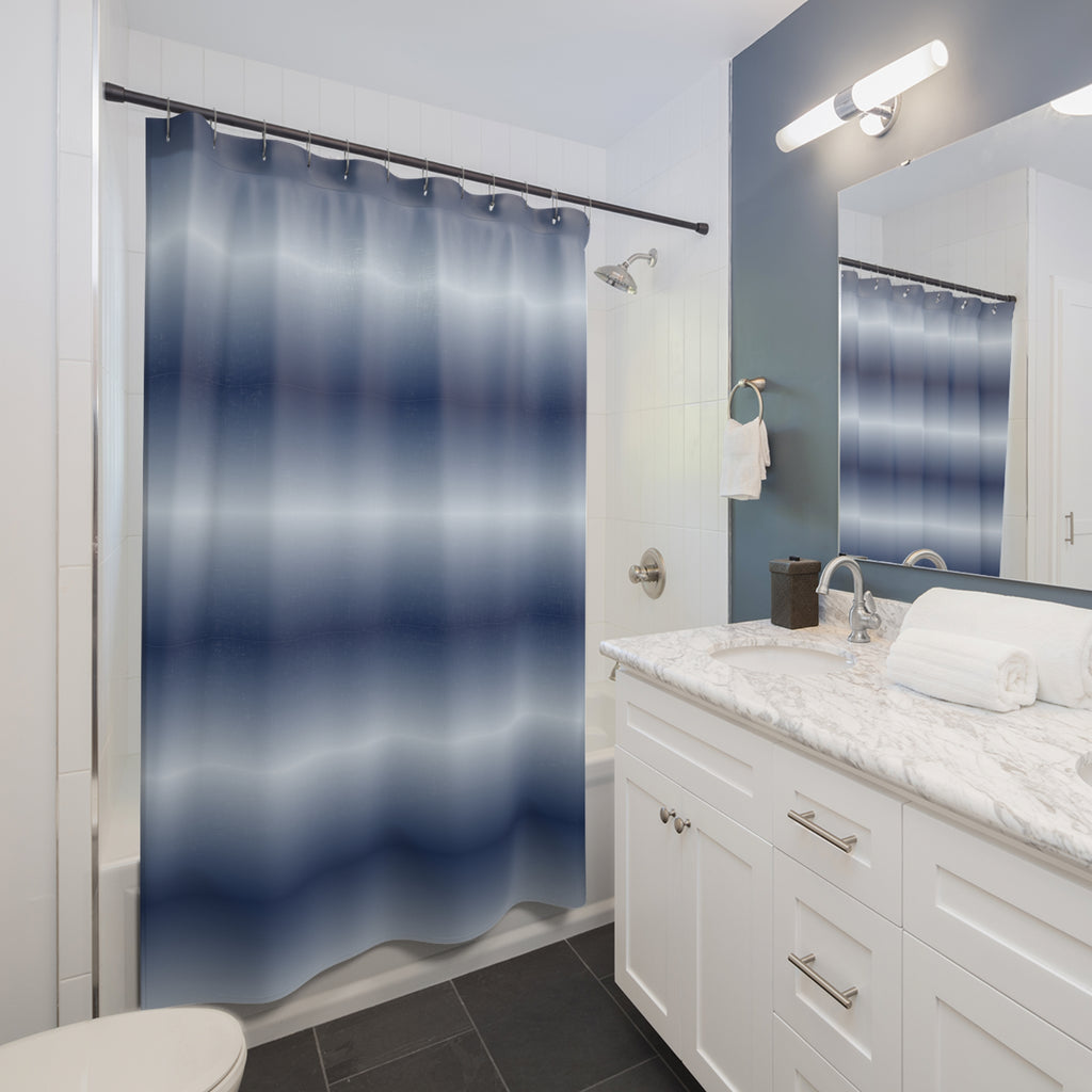 Blue and White Horizon Band Shower Curtain