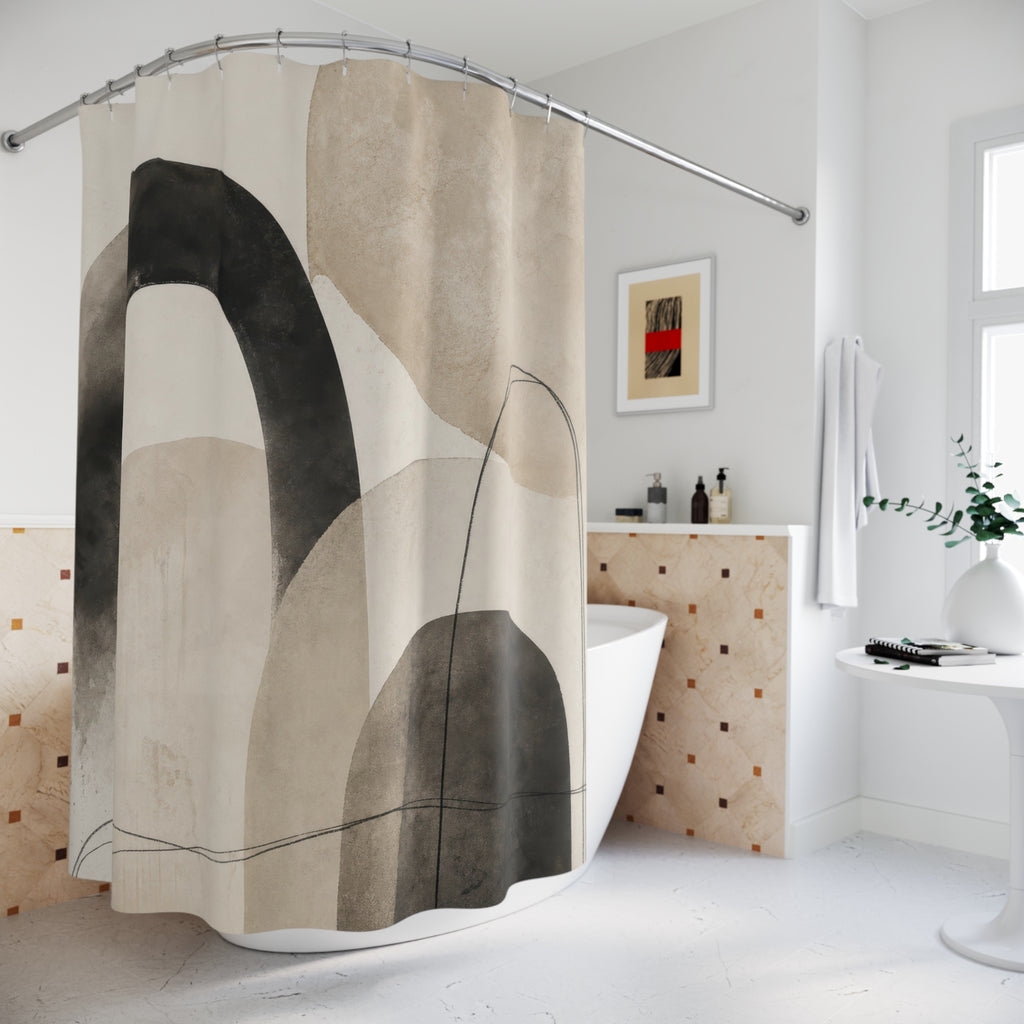 Black Beige Modern Arch Shower Curtain