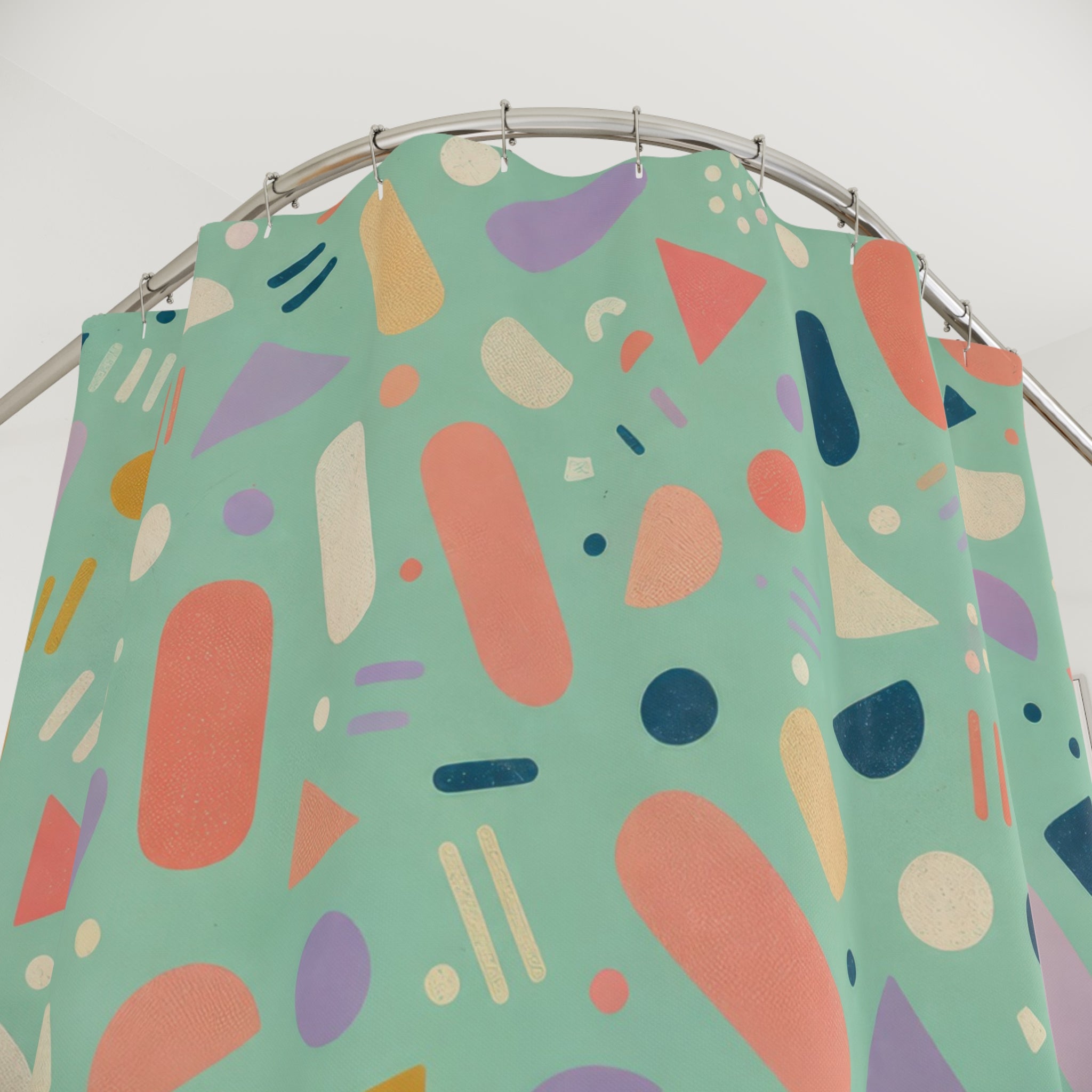 Mint Confetti Memphis Retro Shower Curtain