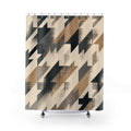 Houndstooth Shower Curtain, Black Beige Broken Check Bath Decor, Oversized Diagonal Pattern, Bold Modern Neutral Guest Bathroom Decor