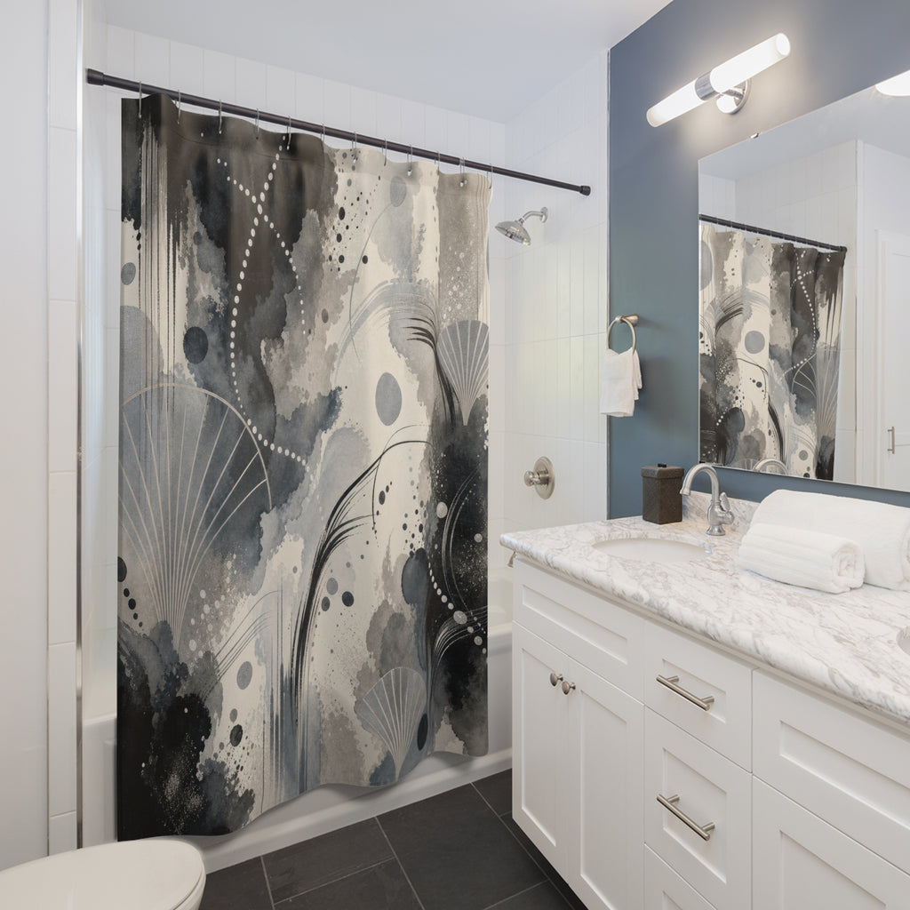 Black Silver Gray Shower Curtain