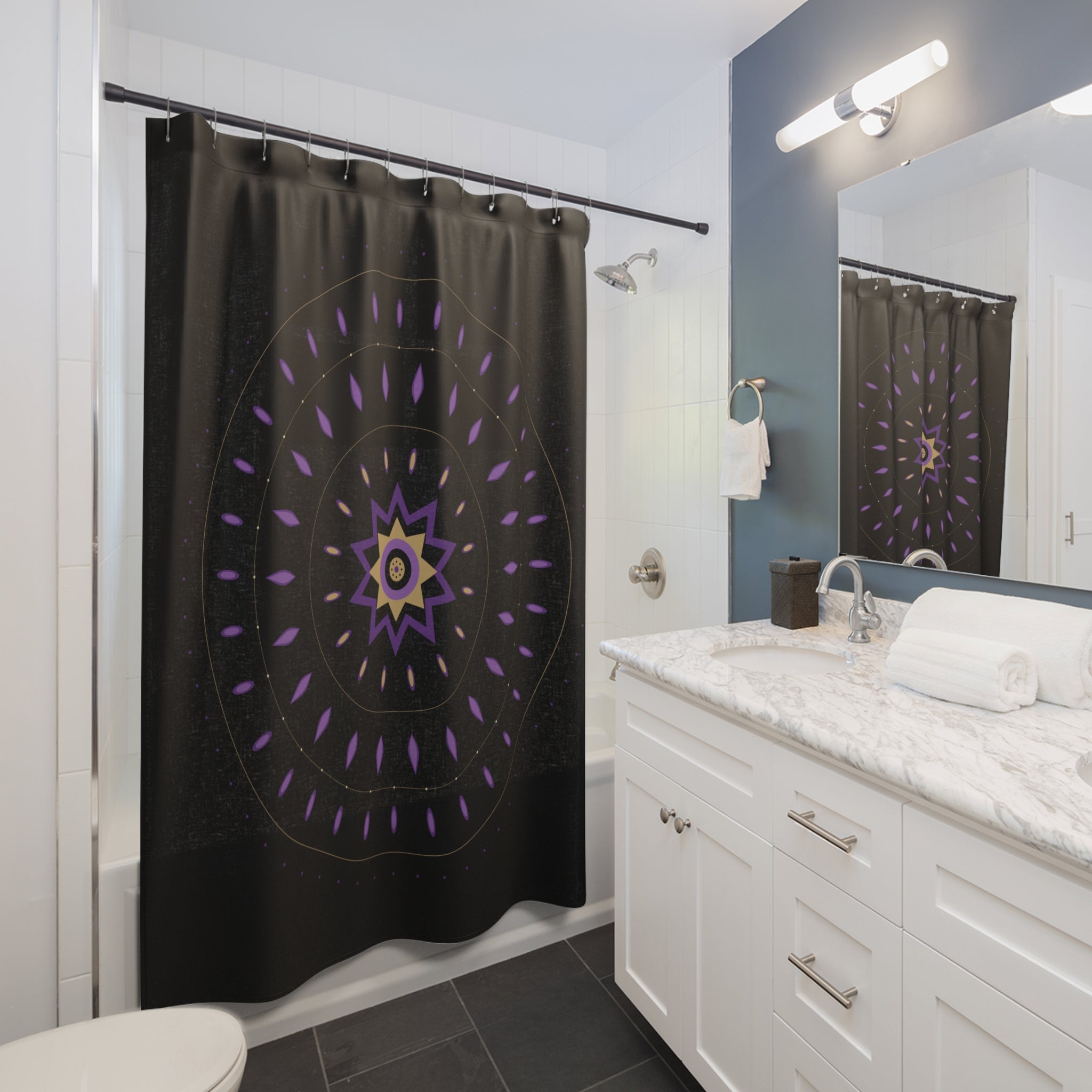 Purple & Gold Mandala Shower Curtain – Amethyst Luxe