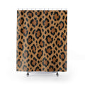Black and tan leopard rosette shower curtain with full front view