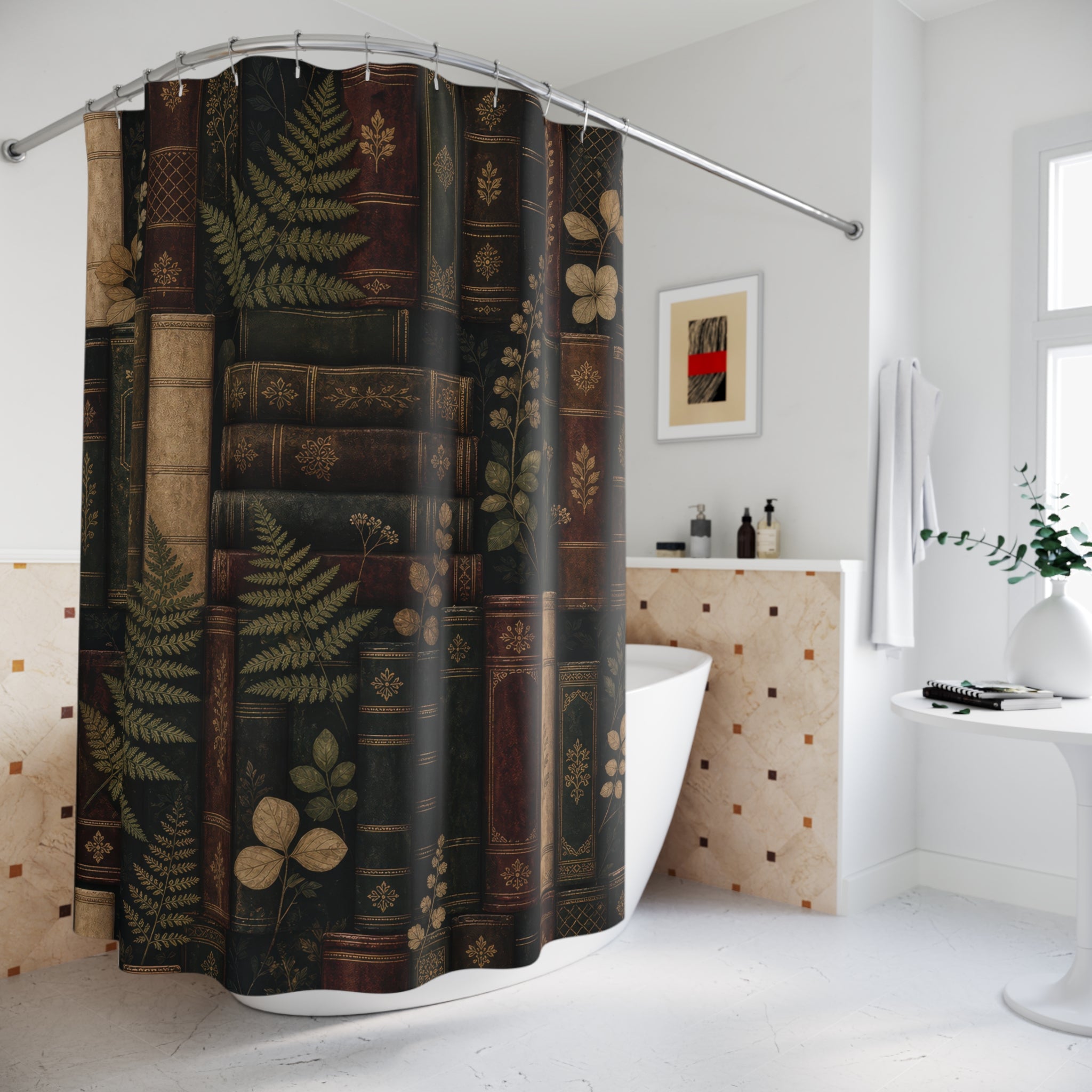 Dark Library Bookshelf Book Shower Curtain