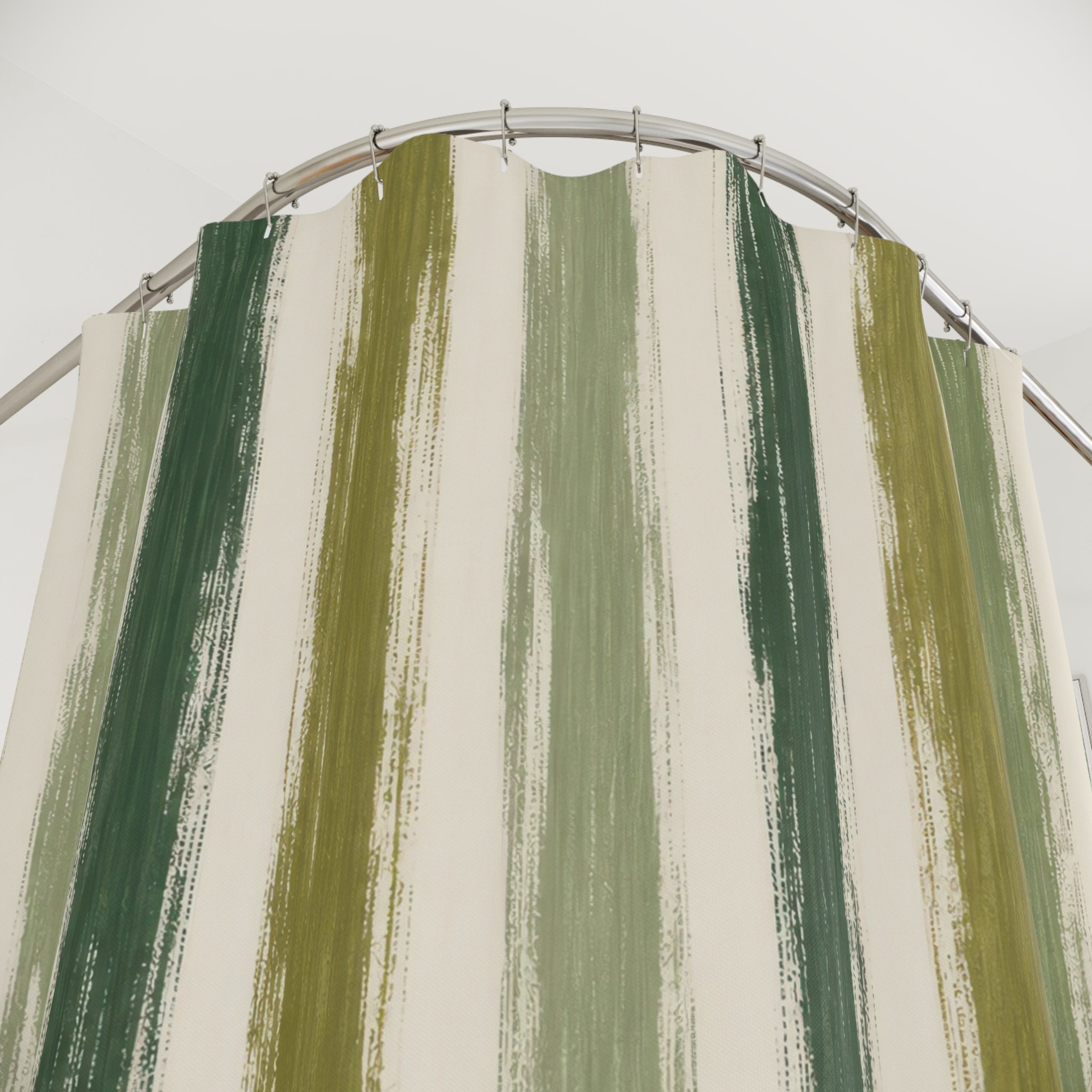 Forest Sage Green Brush Stripe Shower Curtain