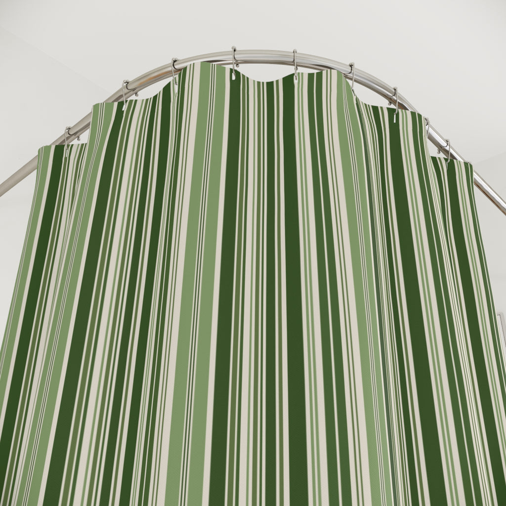 Green Multi Stripe Shower Curtain — Sage Olive