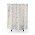 White Boho Shower Curtain, Diamond Ikat Bath Decor, Ivory Geometric Pattern, Cream Guest Bathroom Decor, Soft Earthy Ivory Style Decor