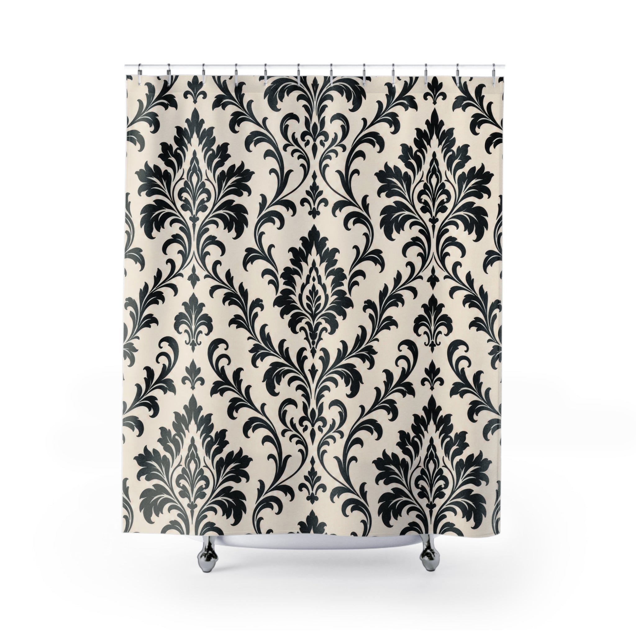 Black Cream Floral Vine Shower Curtain