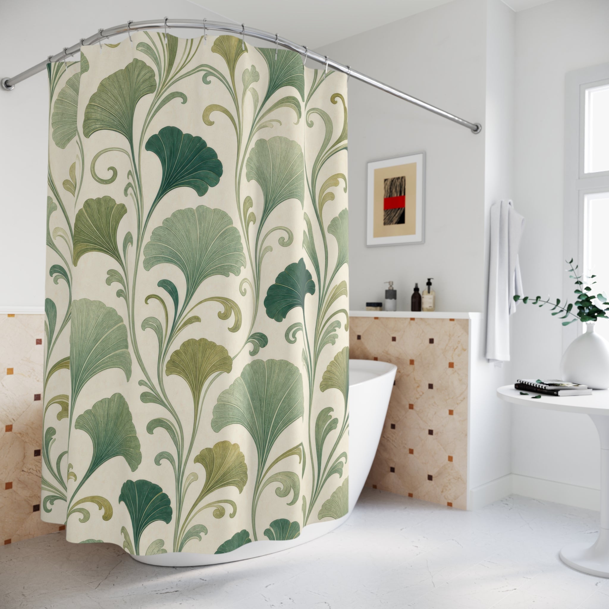 Art Nouveau Green Botanical Shower Curtain
