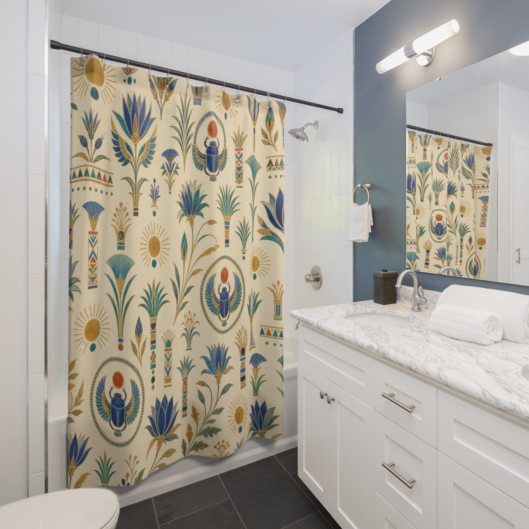 Egyptian Scarab Blue Shower Curtain