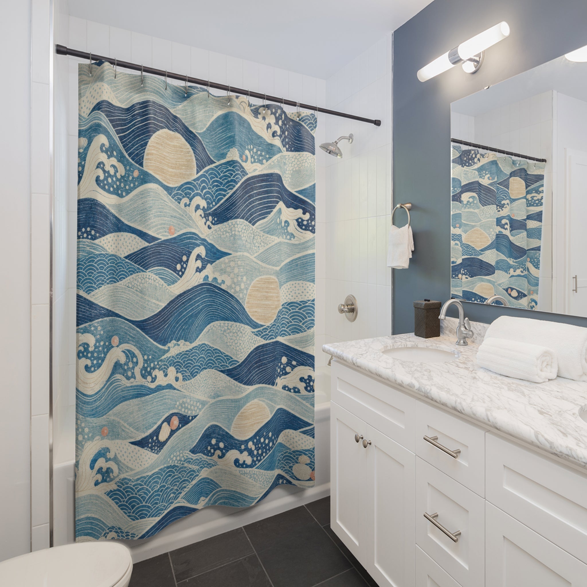 Navy Blue Wave Shower Curtain