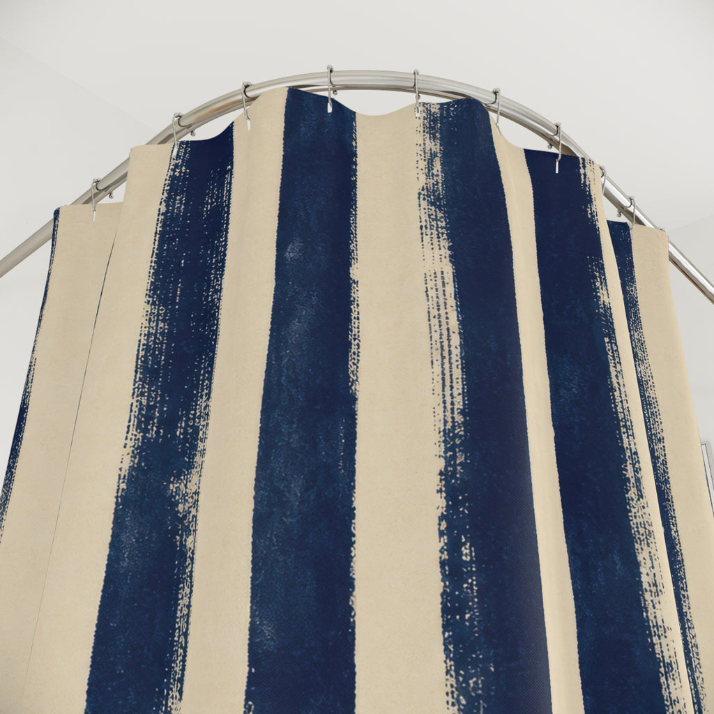 Rough Navy Indigo Brush Stripe Shower Curtain