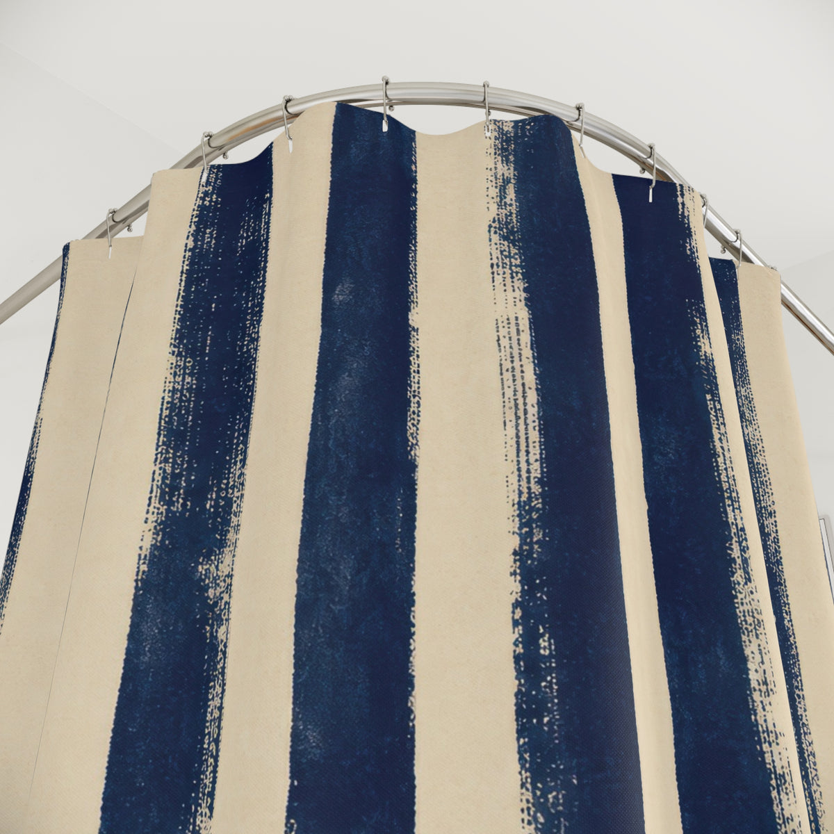 Rough Navy Indigo Brush Stripe Shower Curtain