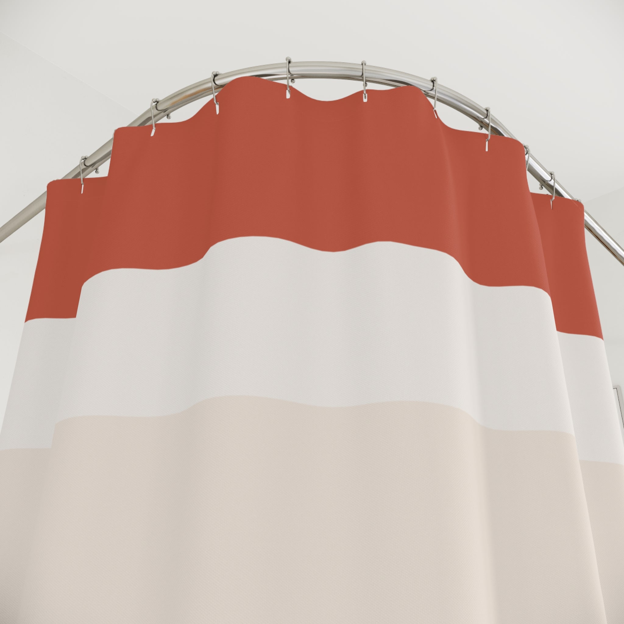 Coral and Beige Wide Stripe Shower Curtain