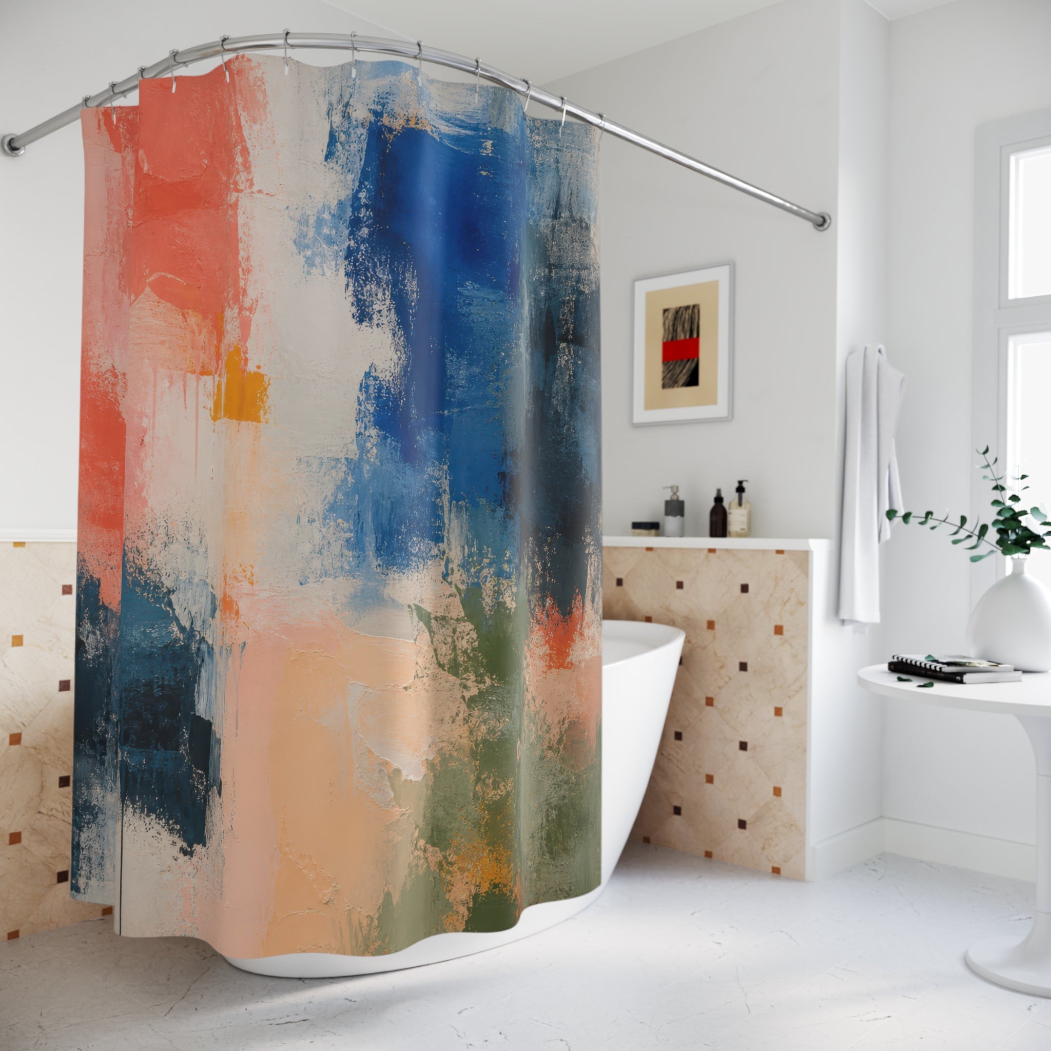 Coral Blue Color Field Shower Curtain