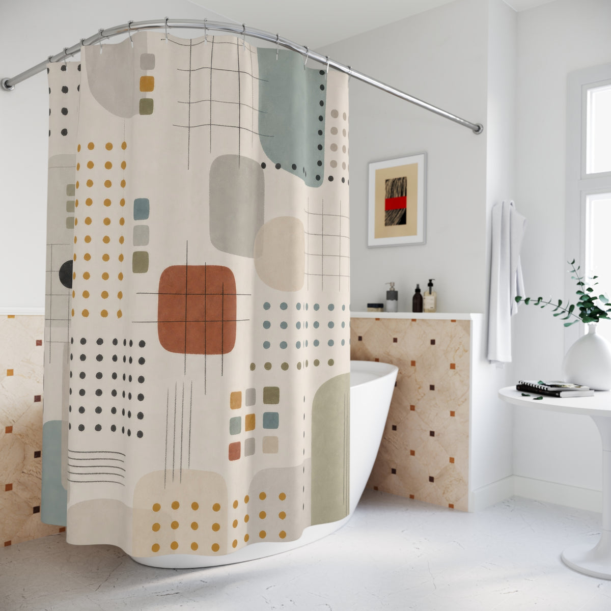 Soft Blue Geometric Shower Curtain