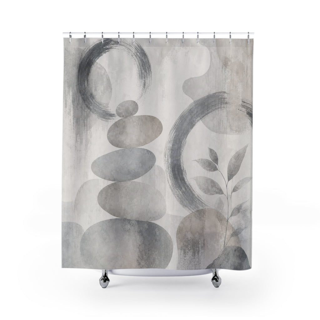 Zen Shower Curtain, Gray Stone Bath Decor, Stacked Pebble Spa Pattern, Neutral Guest Bathroom Decor, Calm Modern Spa Stone Neutral Style