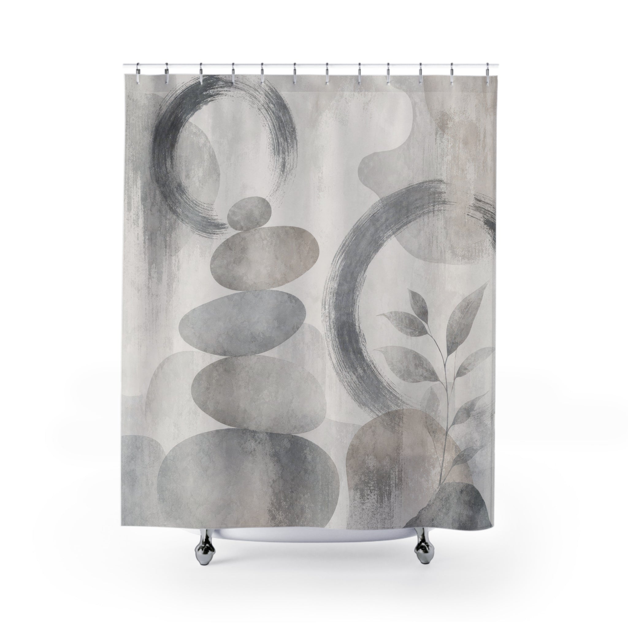 Zen Shower Curtain, Gray Stone Bath Decor, Stacked Pebble Spa Pattern, Neutral Guest Bathroom Decor, Calm Modern Spa Stone Neutral Style