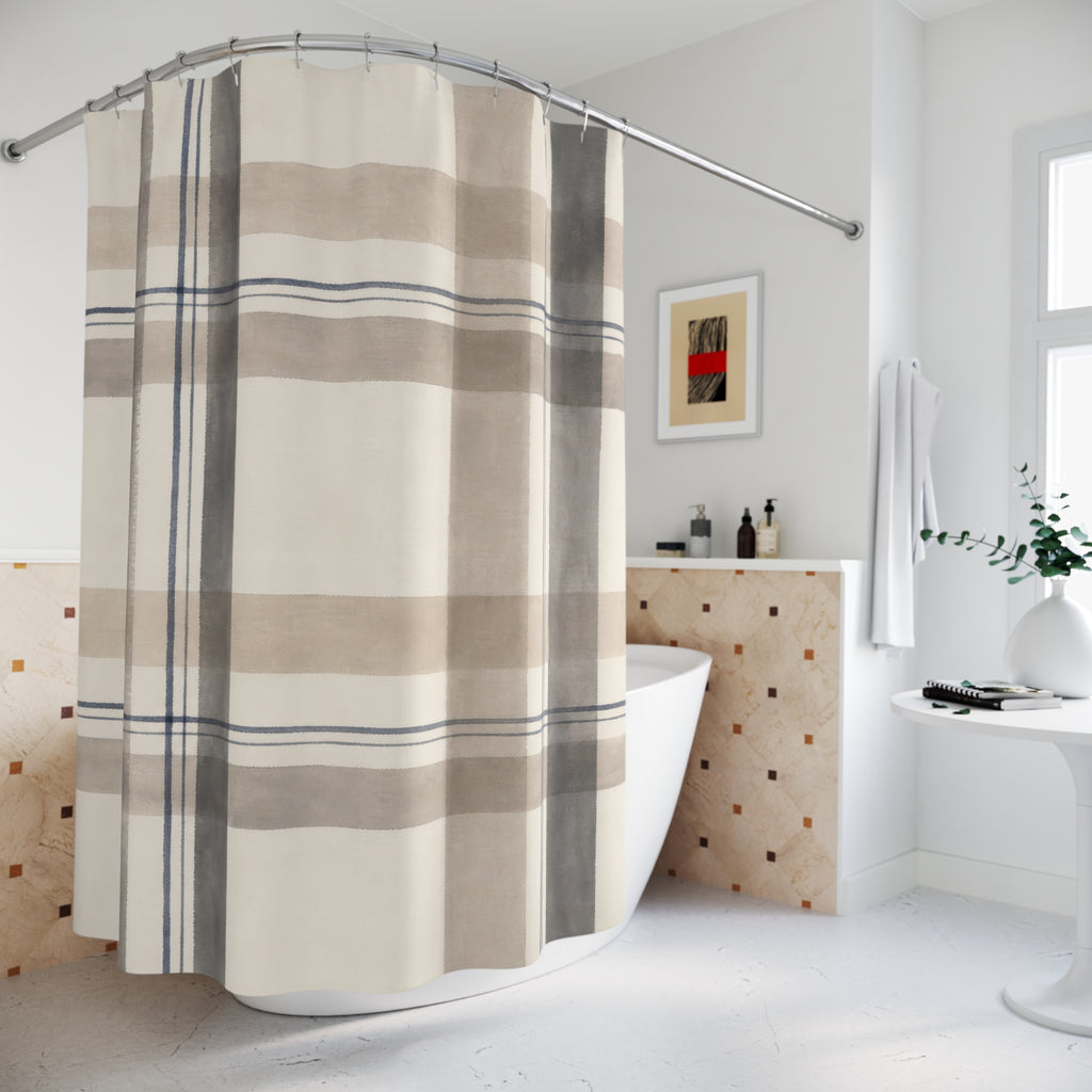 Black Beige Fine Check Shower Curtain