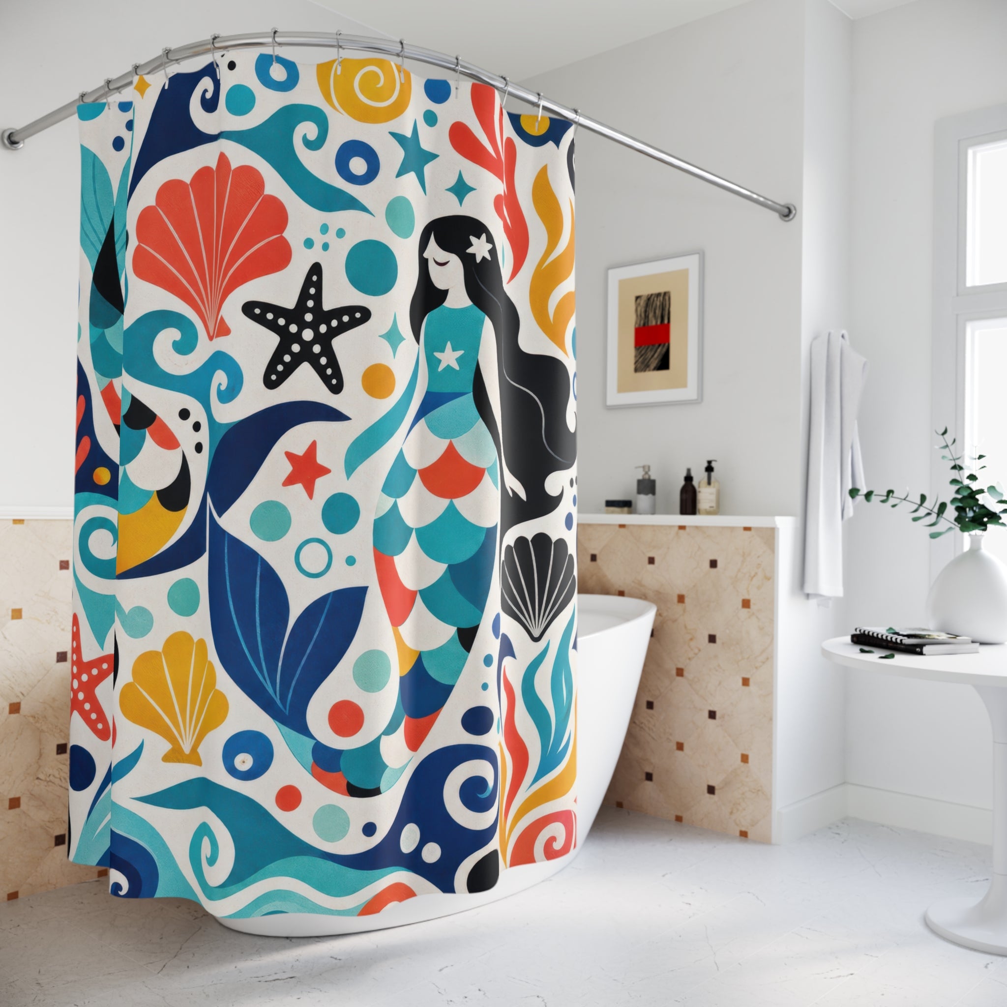 Bold Folk Art Ocean Shower Curtain