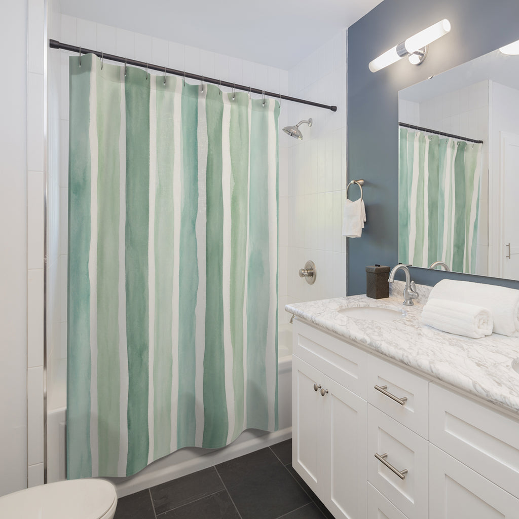 Aqua Mint Green Brush Stripe Shower Curtain