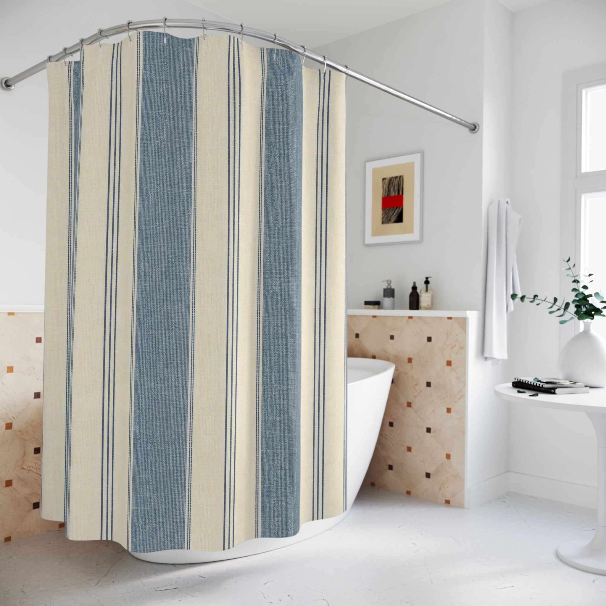 Soft Denim Awning Stripe Shower Curtain