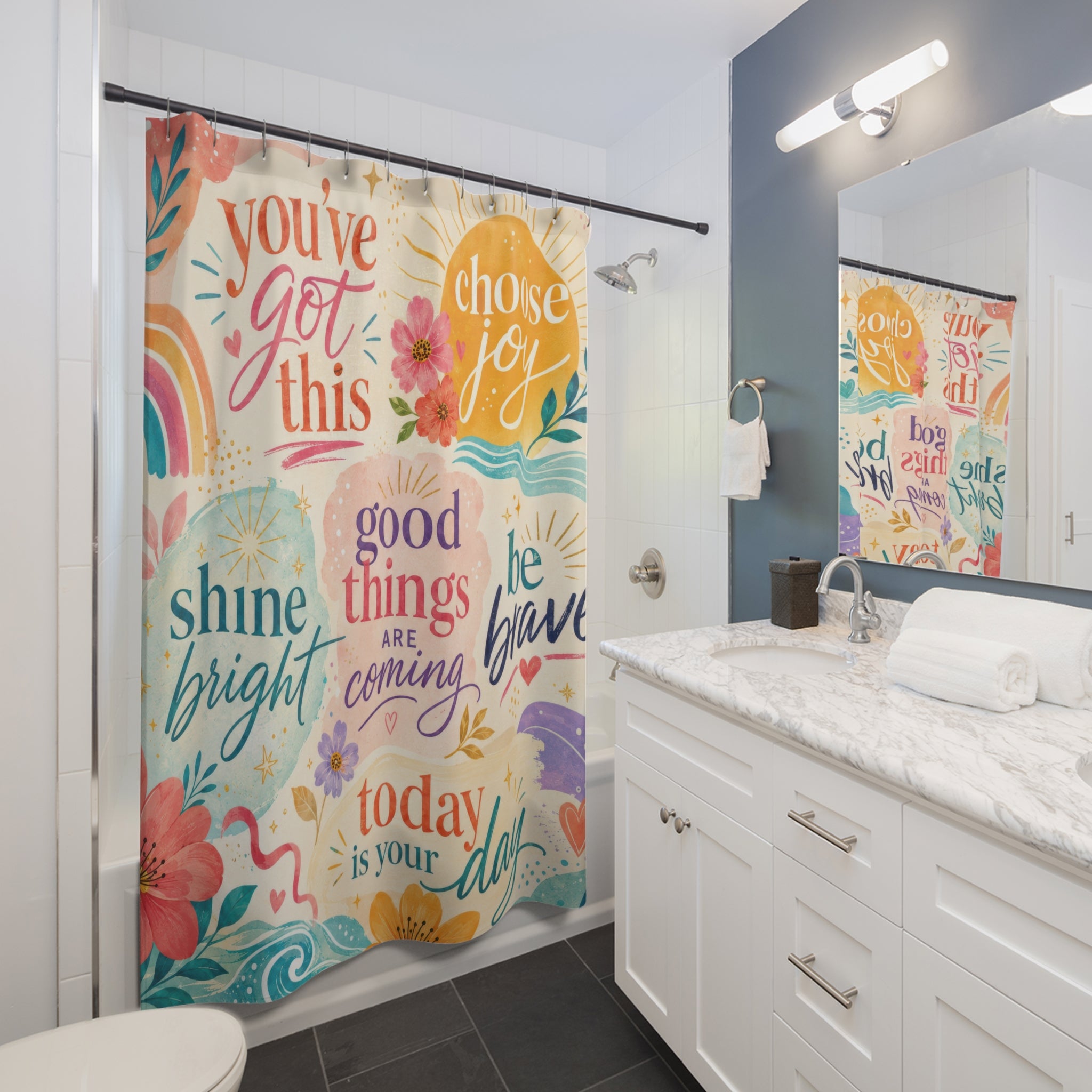 Positive Affirmation Shower Curtain: Colorful Motivational