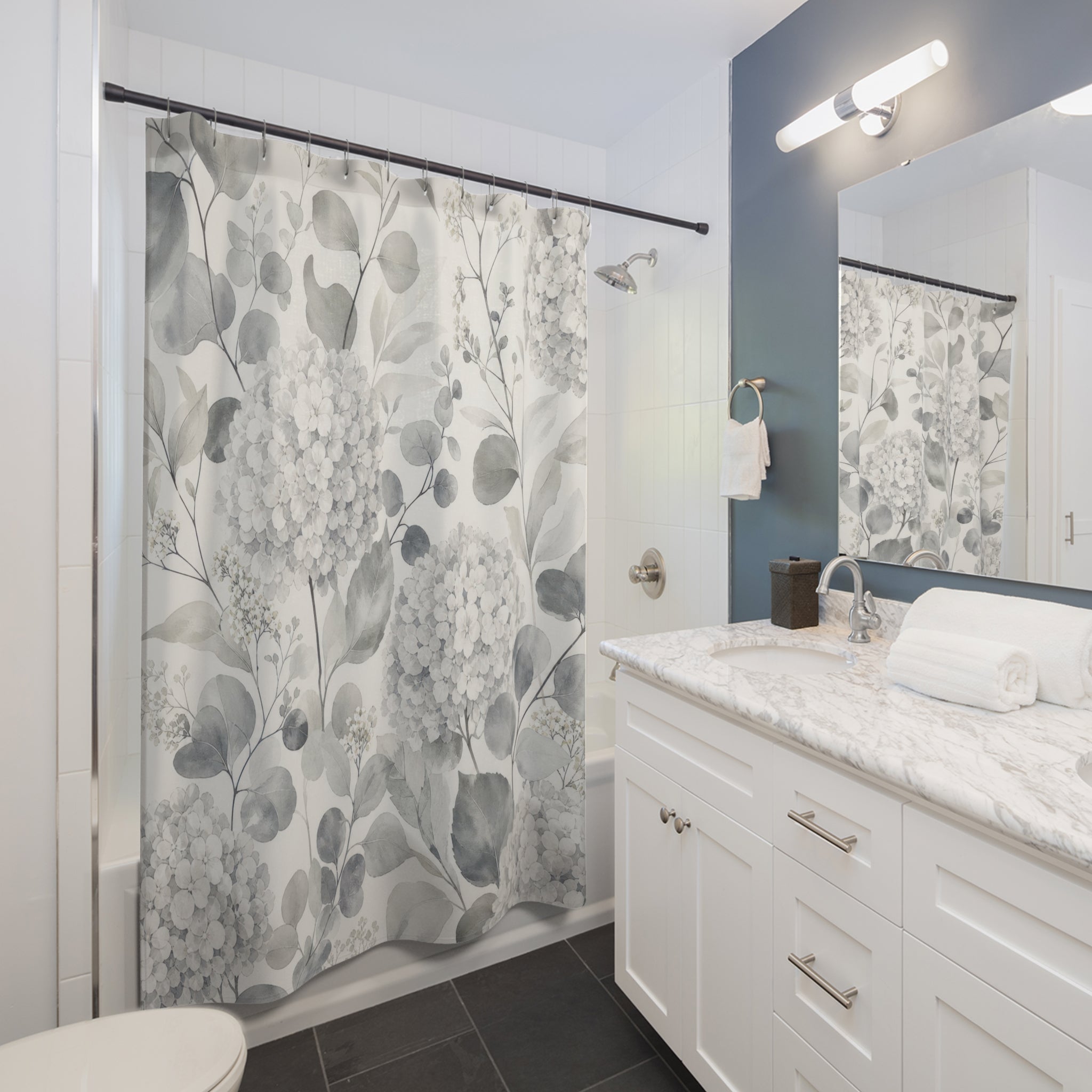 Grey Hydrangea Shower Curtain