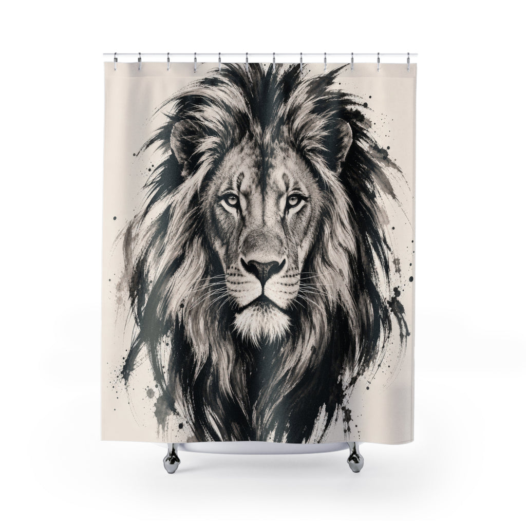 Black White Ink Animal Portrait Shower Curtain