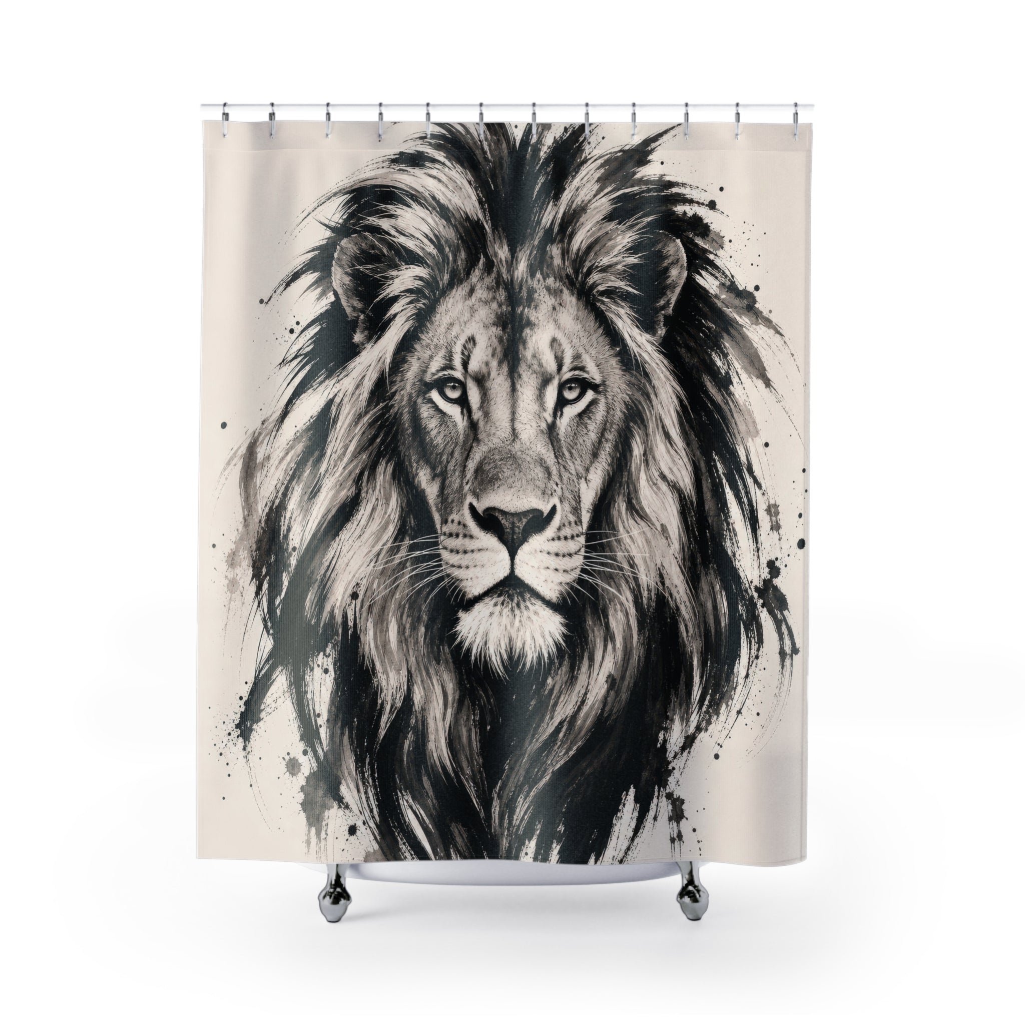 Black White Ink Animal Portrait Shower Curtain