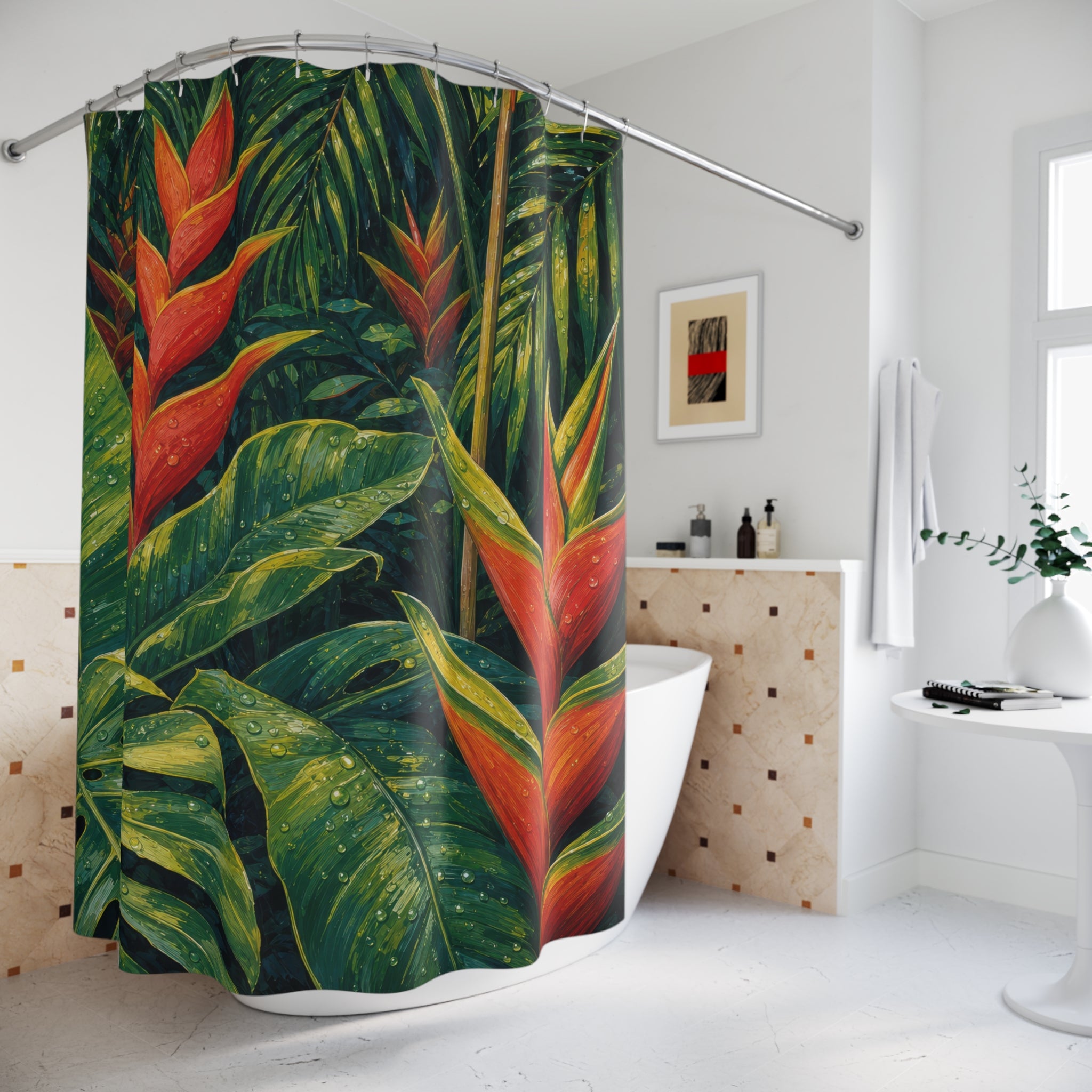 Gouache Heliconia Jungle Shower Curtain