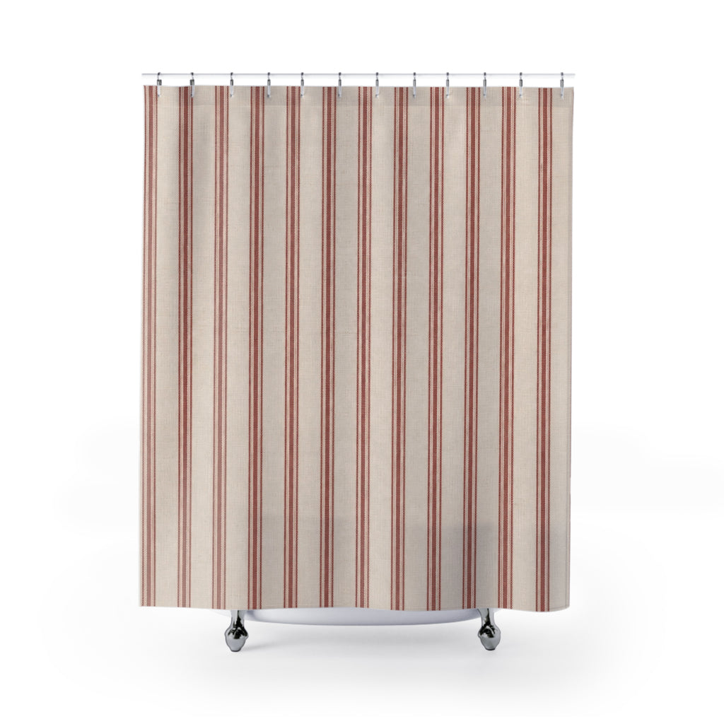 Red and White Striped Shower Curtain: Dense French Ticking