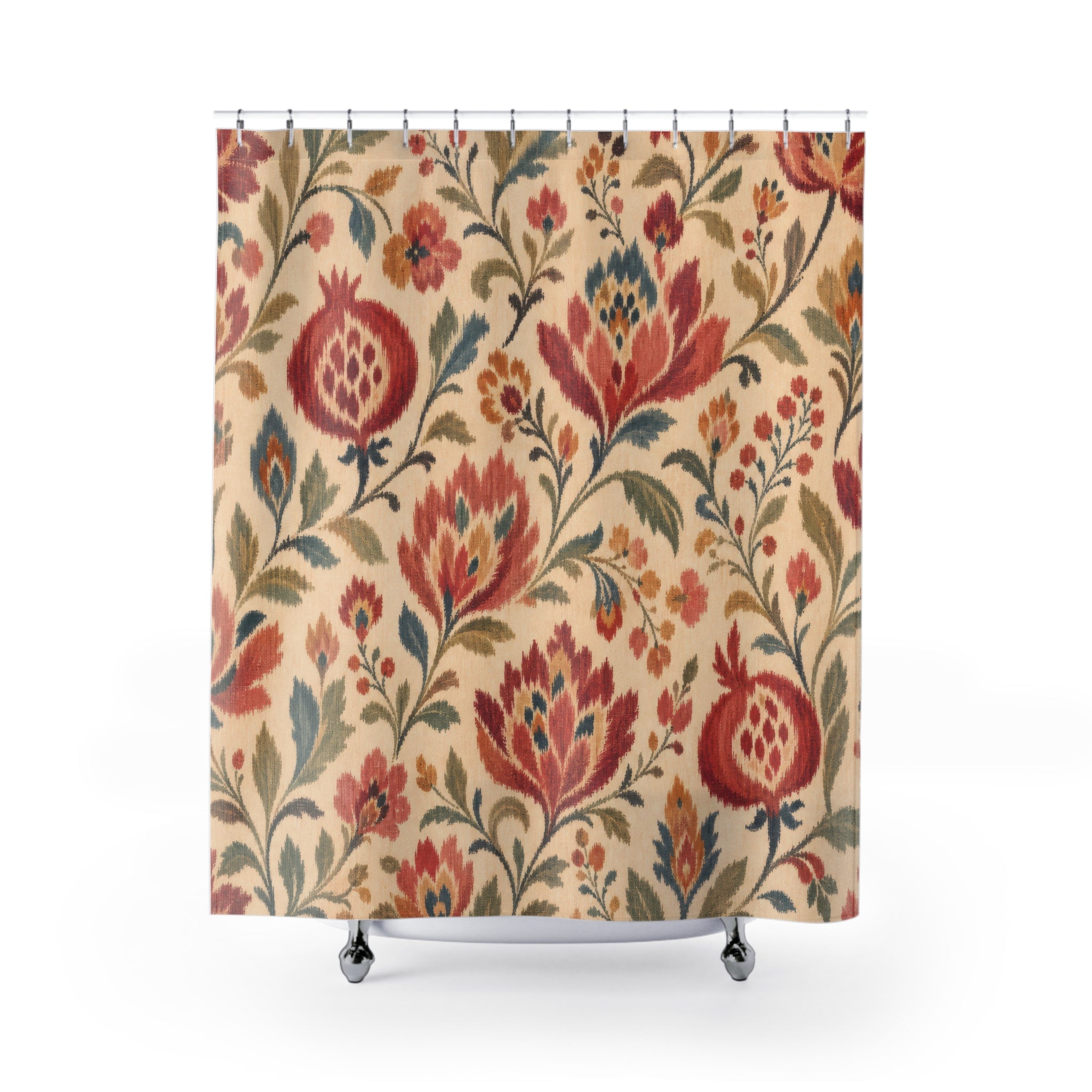 Boho Floral Pomegranate Shower Curtain