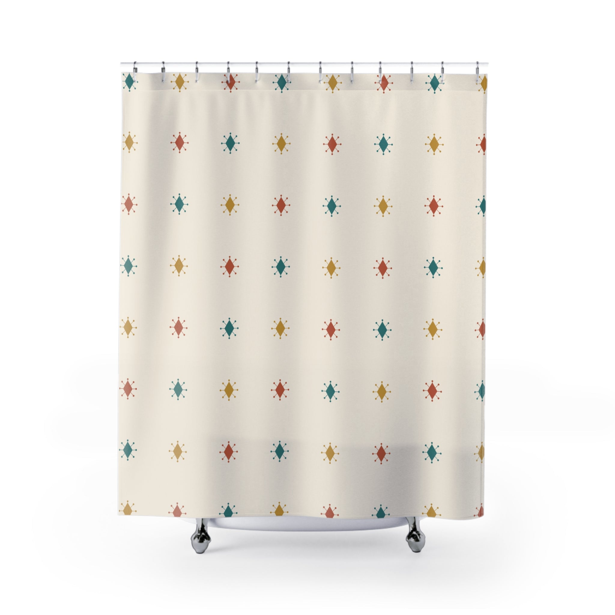 Mid Century Starburst Shower Curtain – Teal and Gold