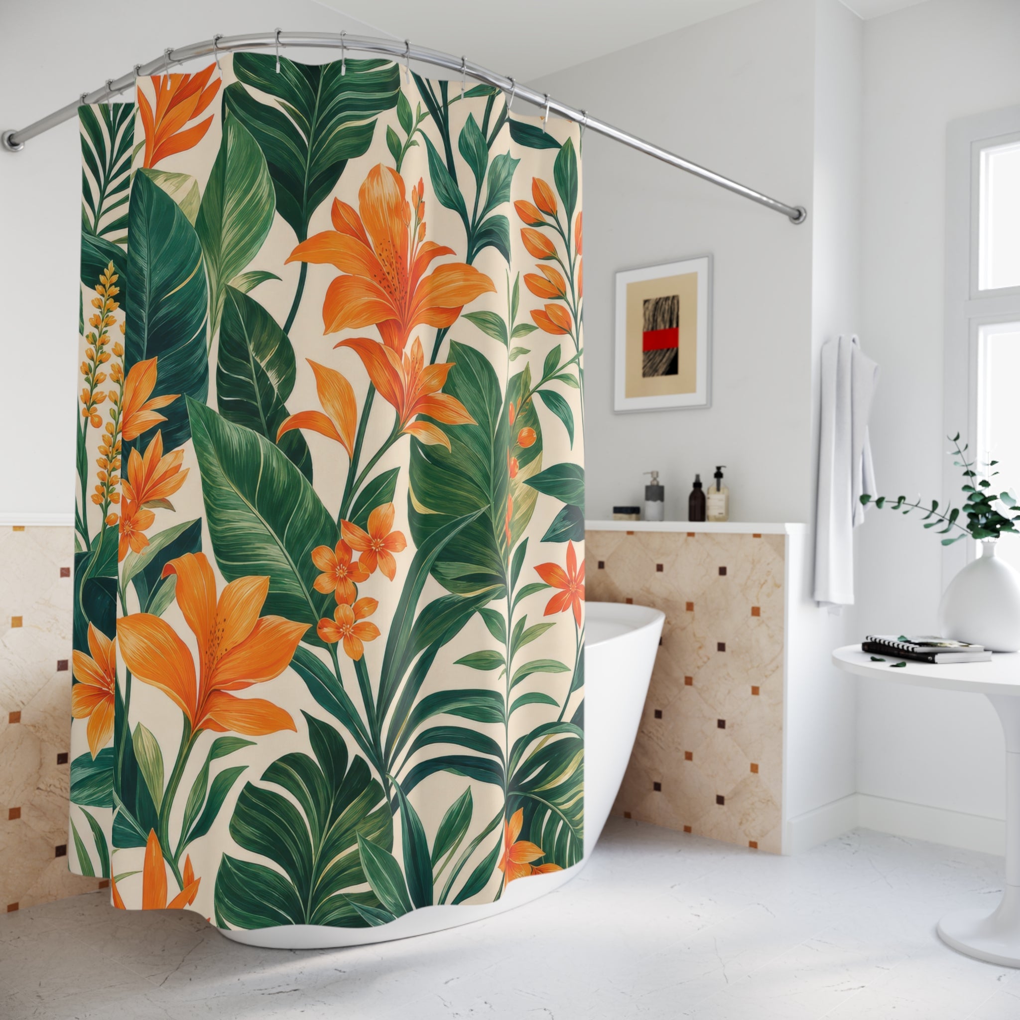 Orange Floral Shower Curtain