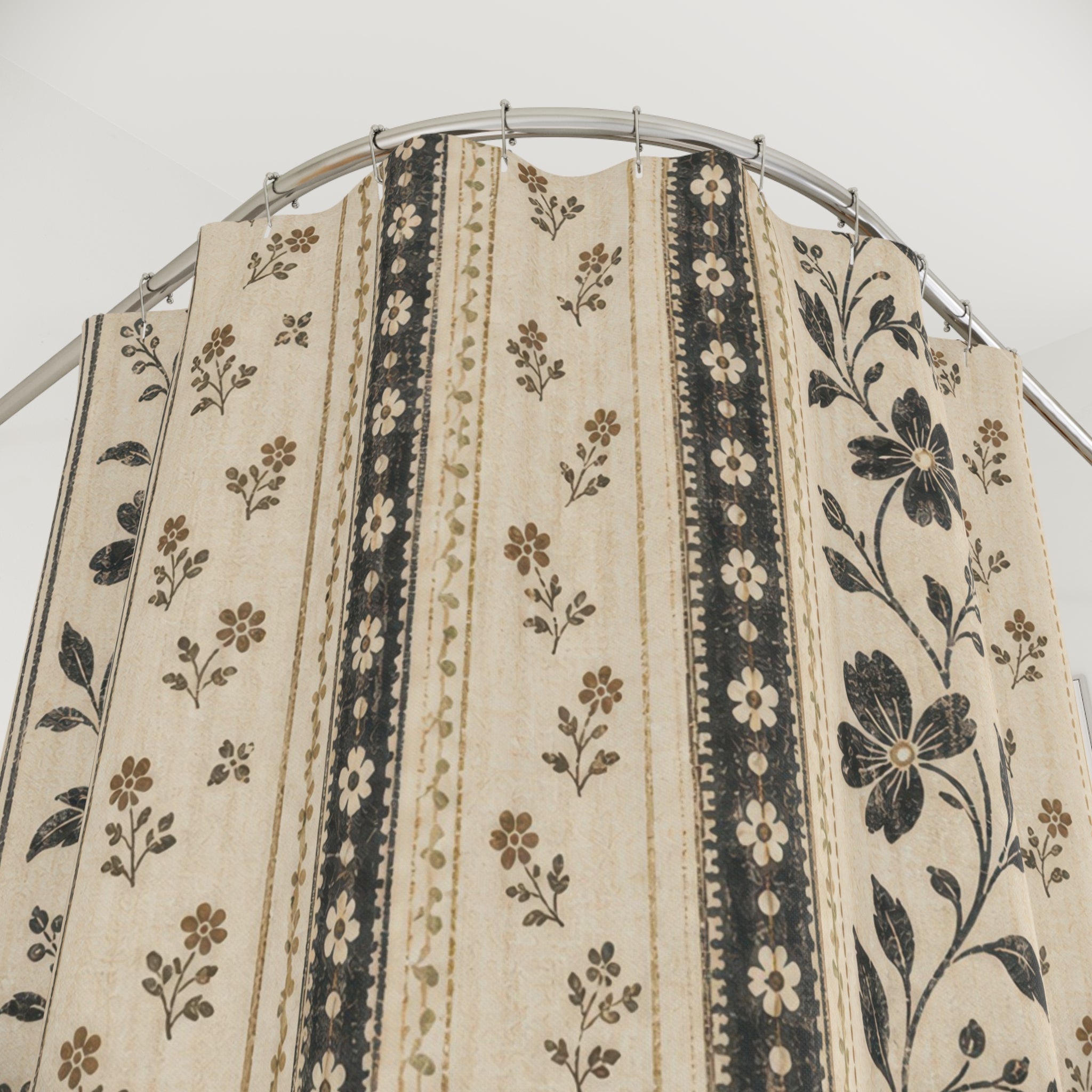 Coffee Cream Floral Stripe Shower Curtain