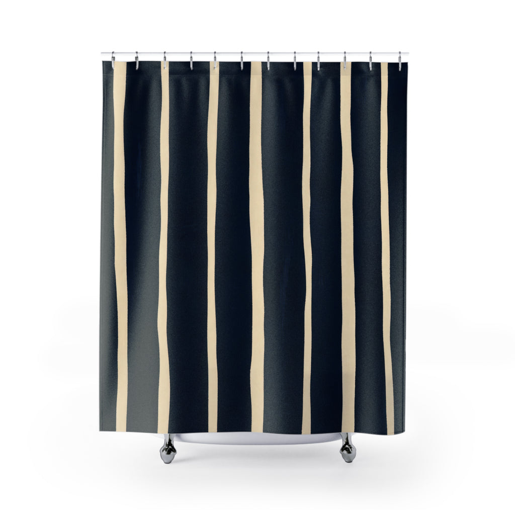 Dark Navy Cream Irregular Stripe Shower Curtain