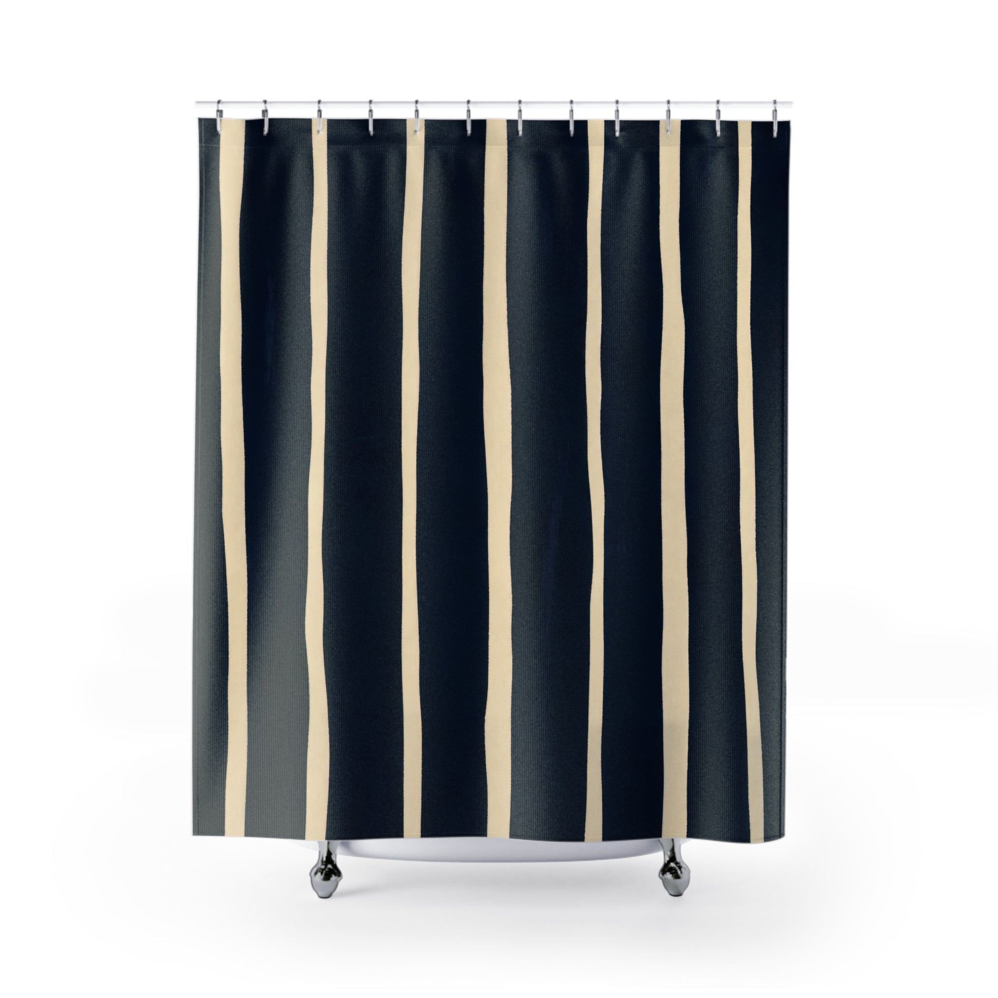 Dark Navy Cream Irregular Stripe Shower Curtain